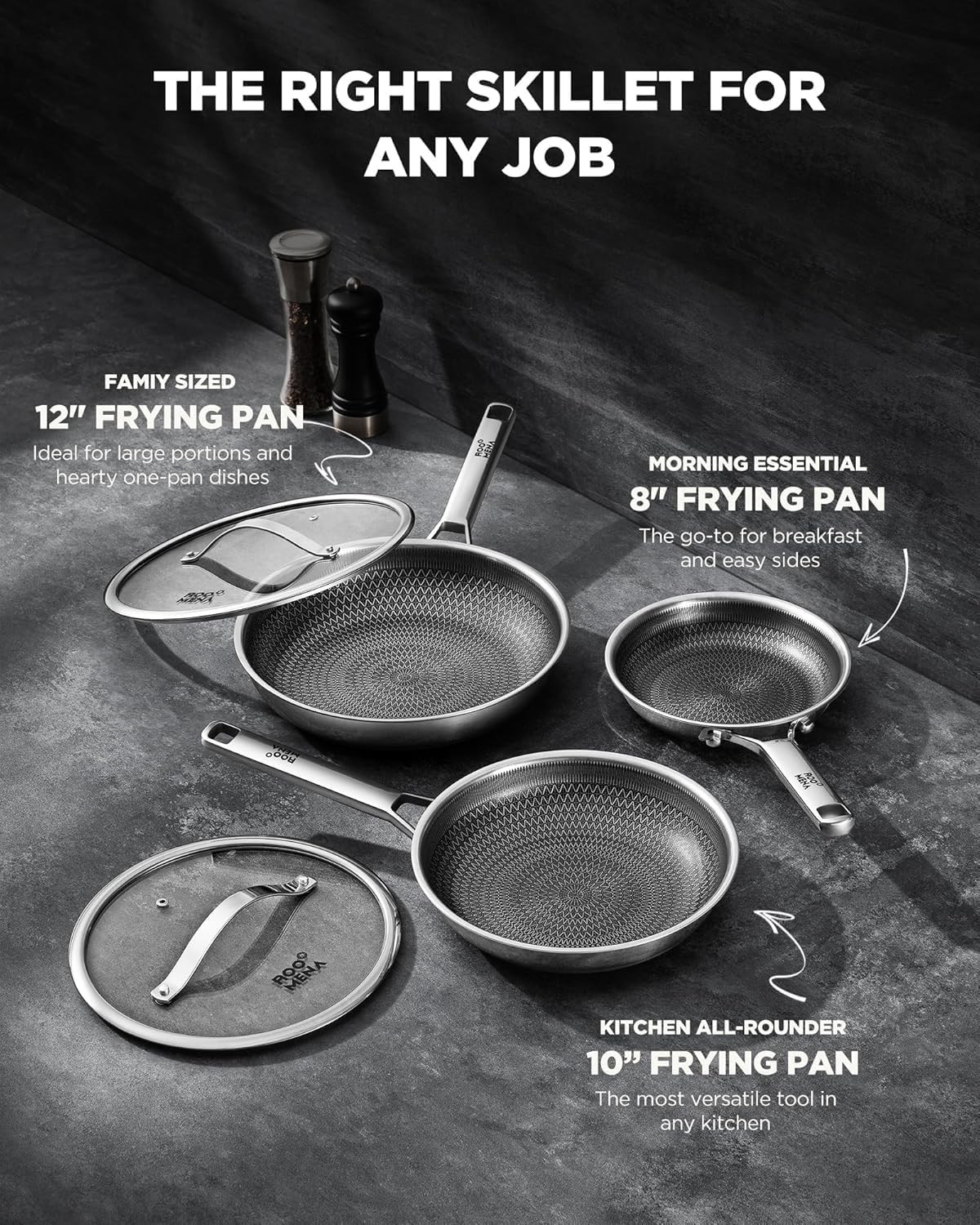 3pc Nonstick Frying Pan Set 8 10 12in Ceramic