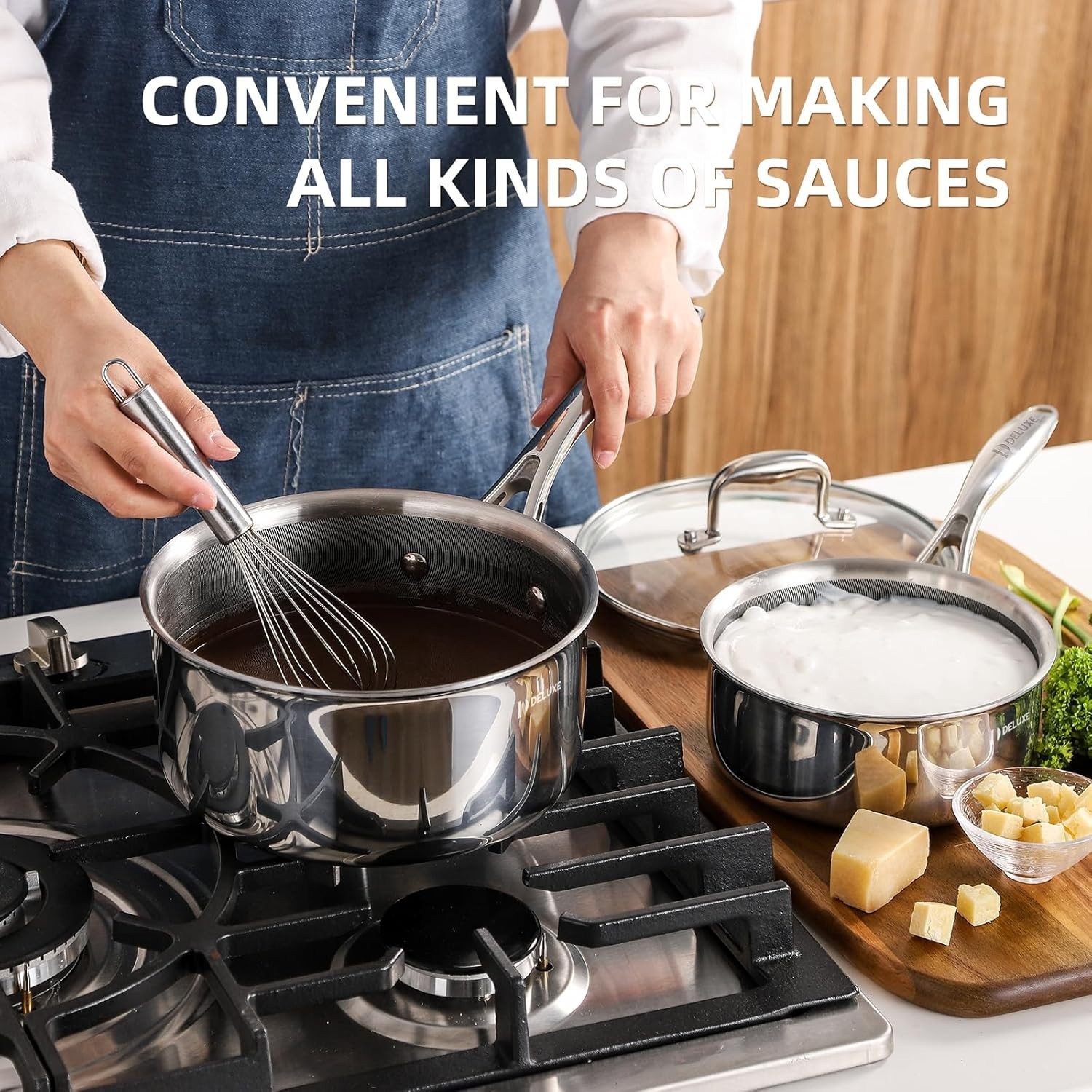DELUXE 13Pc Hybrid Ceramic Nonstick Stainless Steel Cookware Set Pans & Lids