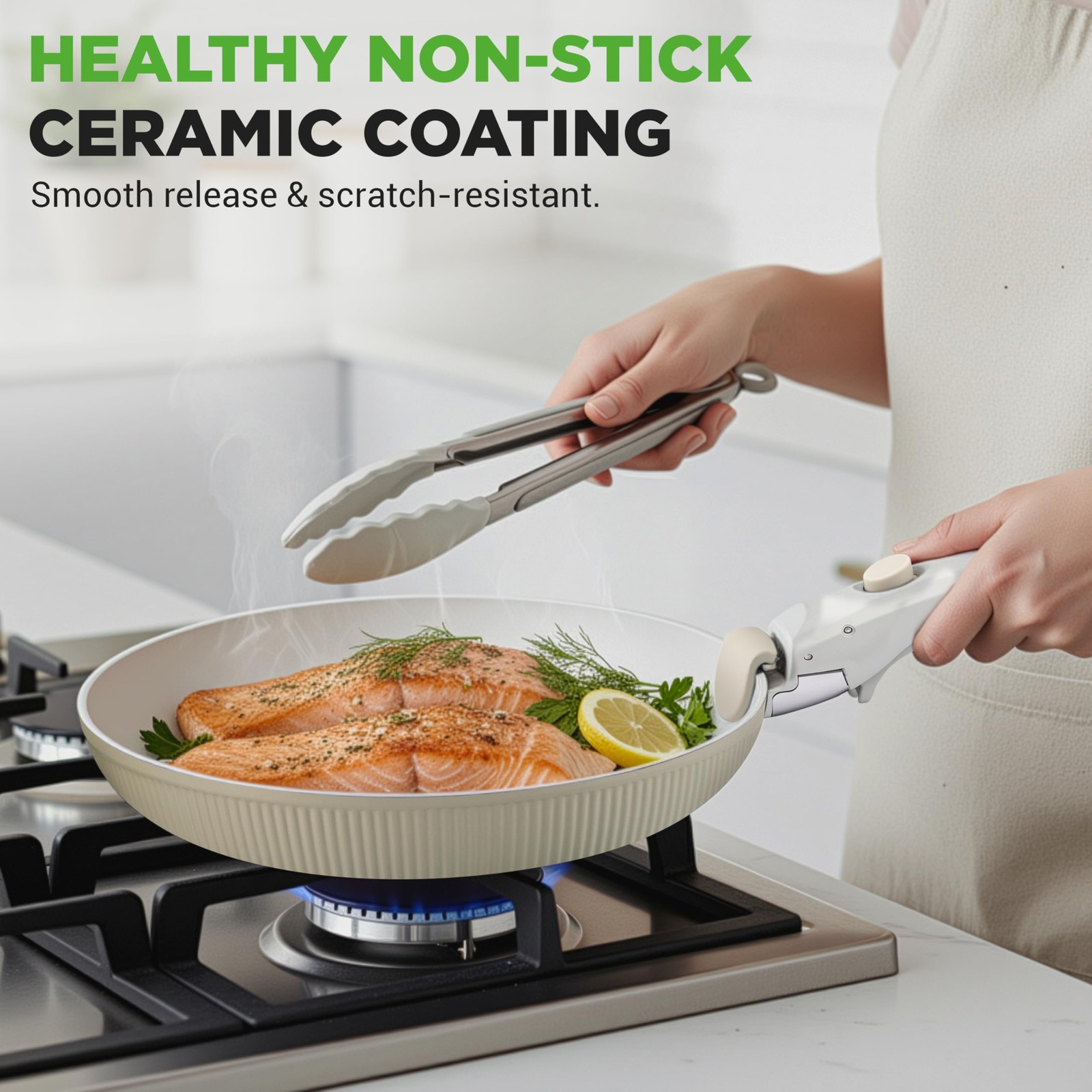 NutriChef 18-Piece Ceramic Cookware Set with Detachable Handles – Green