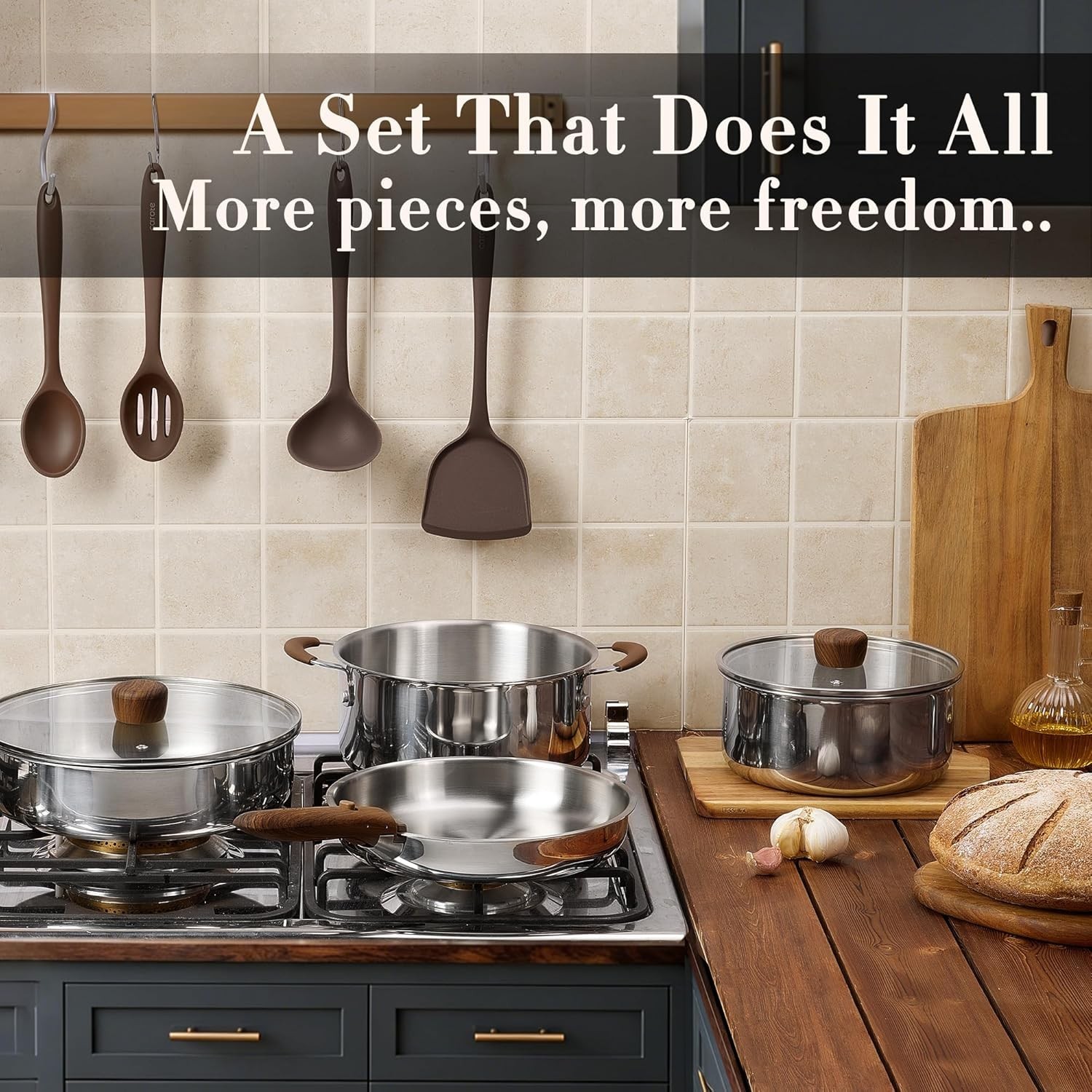 Stainless Steel Cookware Set 19pcs Detachable Handle Induction Oven Safe