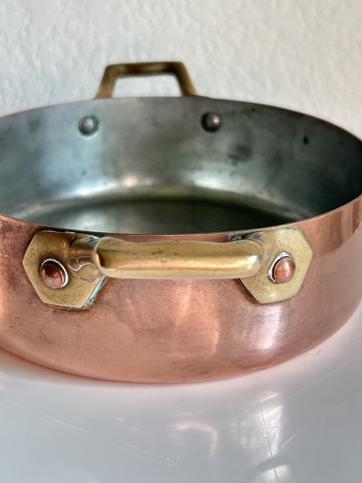 Vintage Copper Tin Lined Brass Handle Gratin Pan Set 2 Cobre Made in Chile