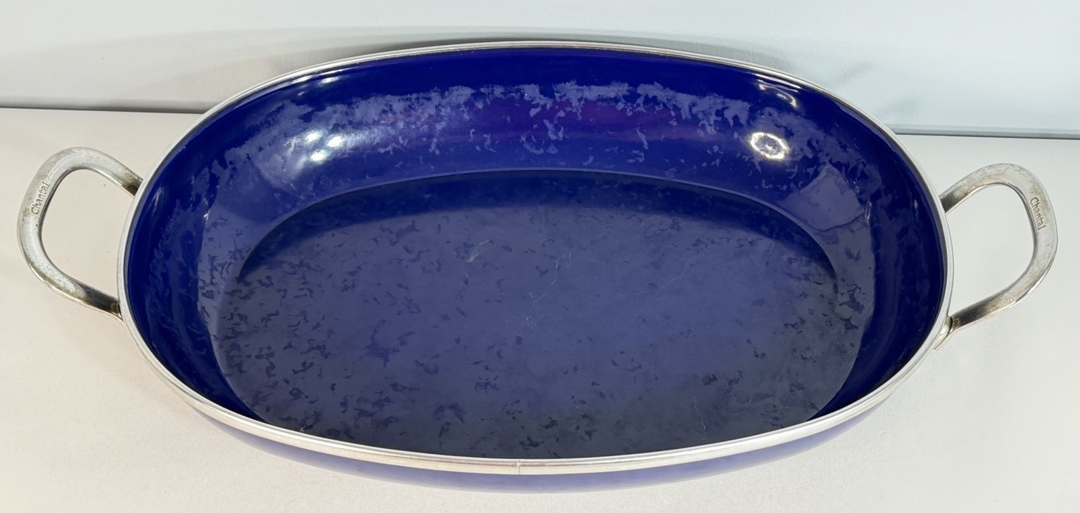 Chantal Cookware Large 15″ X 10.5″ Blue Enamel Steel Stovetop Pan w/ Glass Lid
