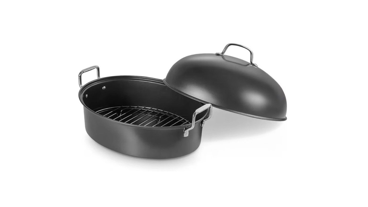 Extra Large Roasting Pan, 18×14″ Oval, 25lb Turkey Roaster w/Lid & Rack Non-Stik