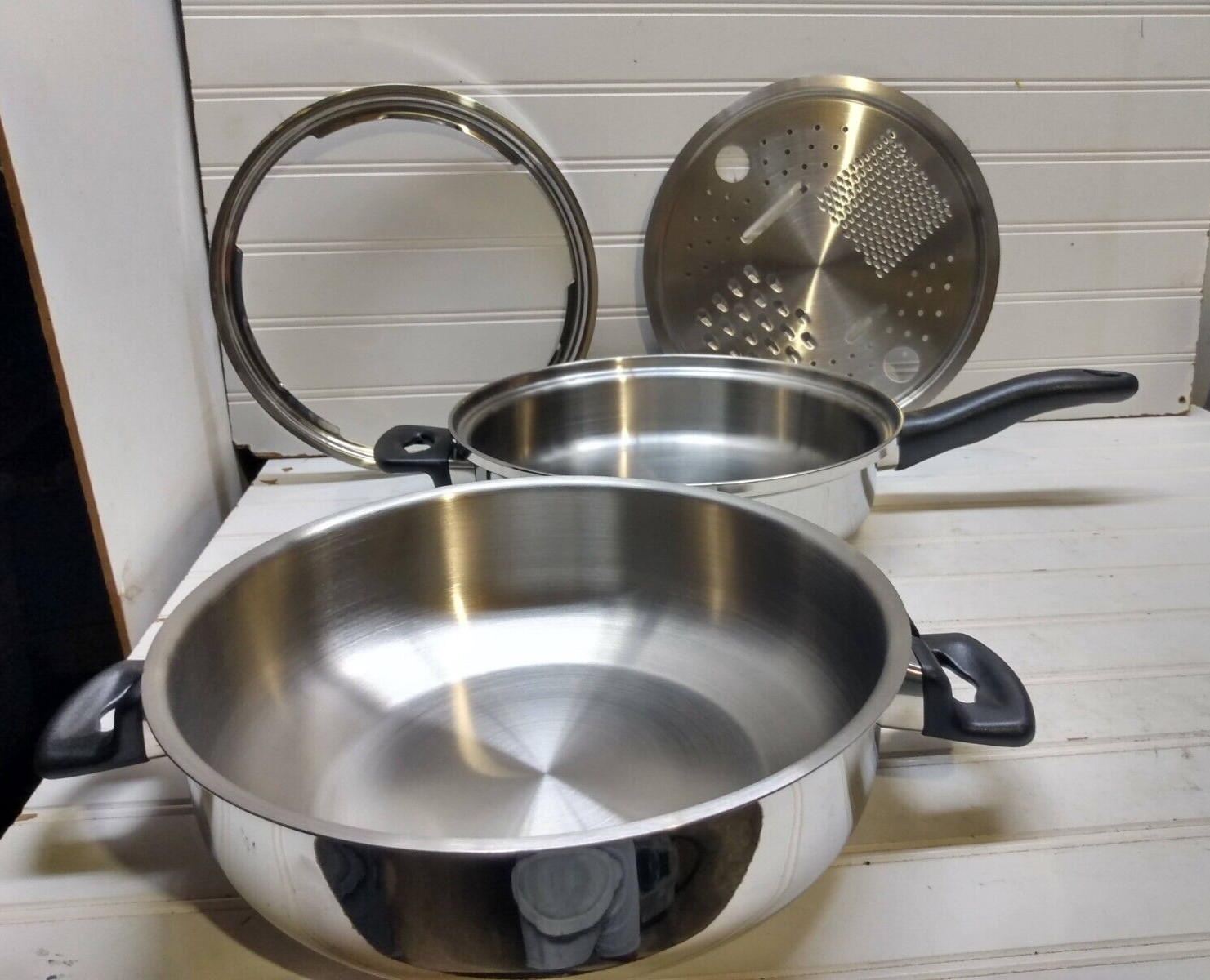 iCook Amway Queen 10″ Stainless Skillet Fry Pan Steamer Grater Insert & Dome Lid