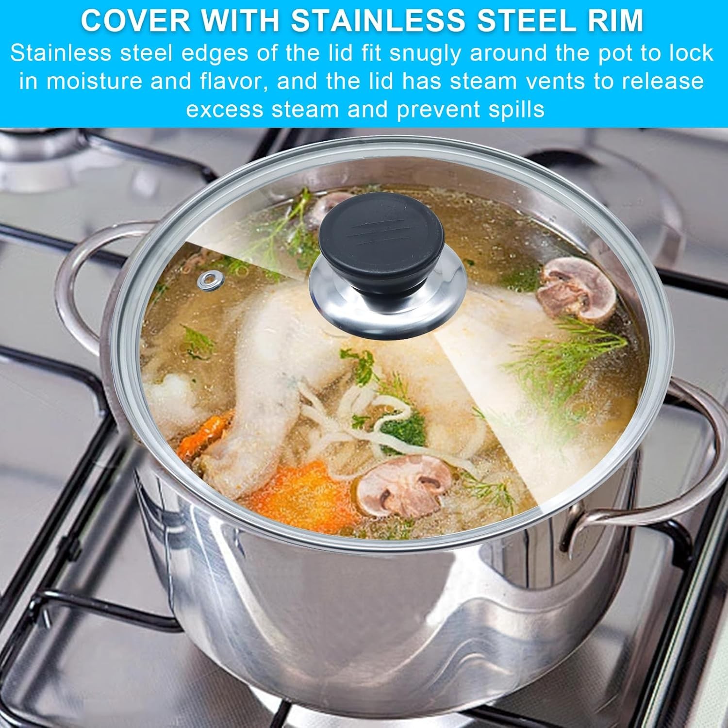 Glass Lid for Frying Pan Tempered Glass Pot Lid with Stainless Steel Rim for 8