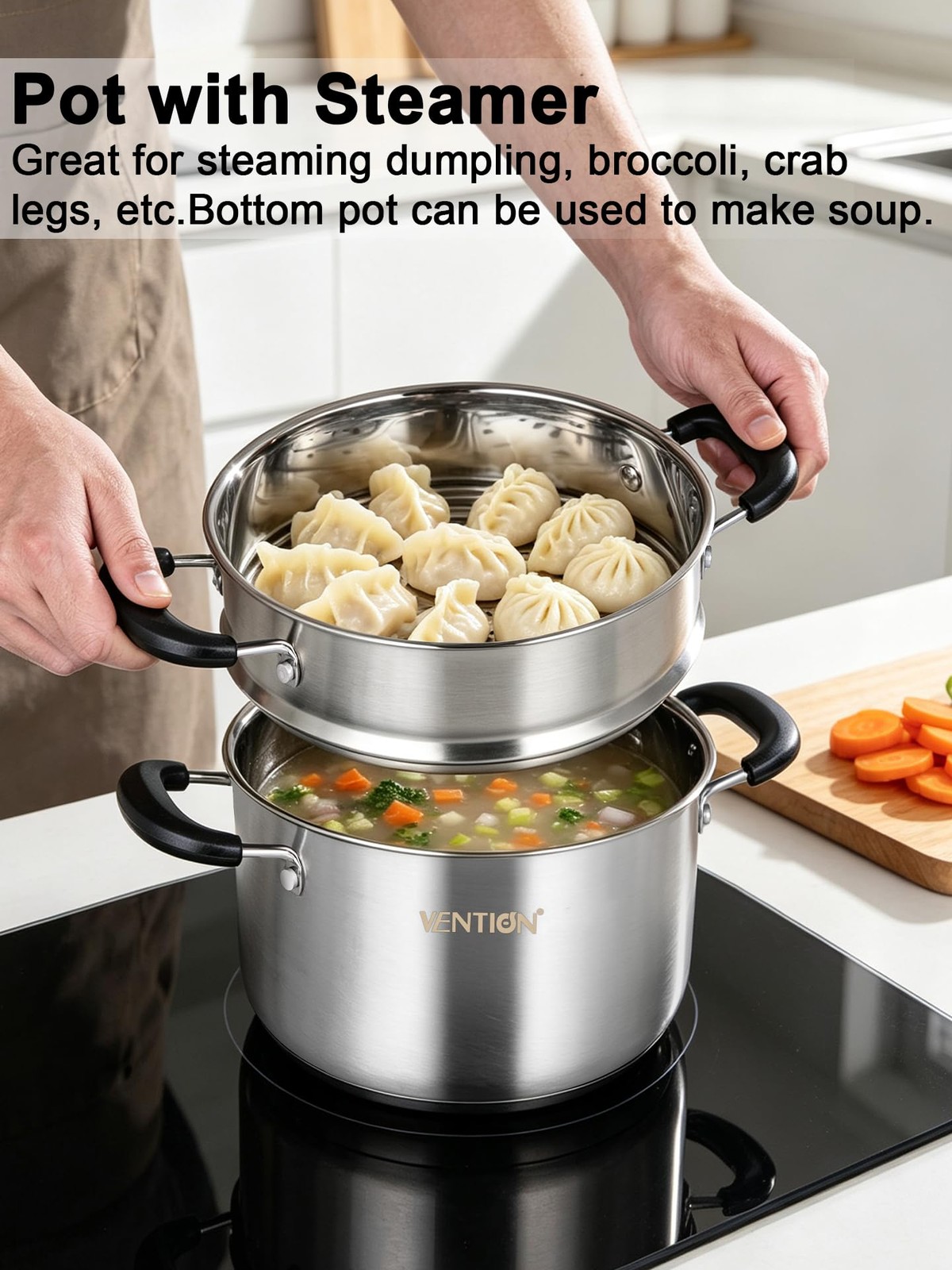 7.1 Inch 2.1 QT Stainless Steel Small Vegetable Steamer Cooking Pot