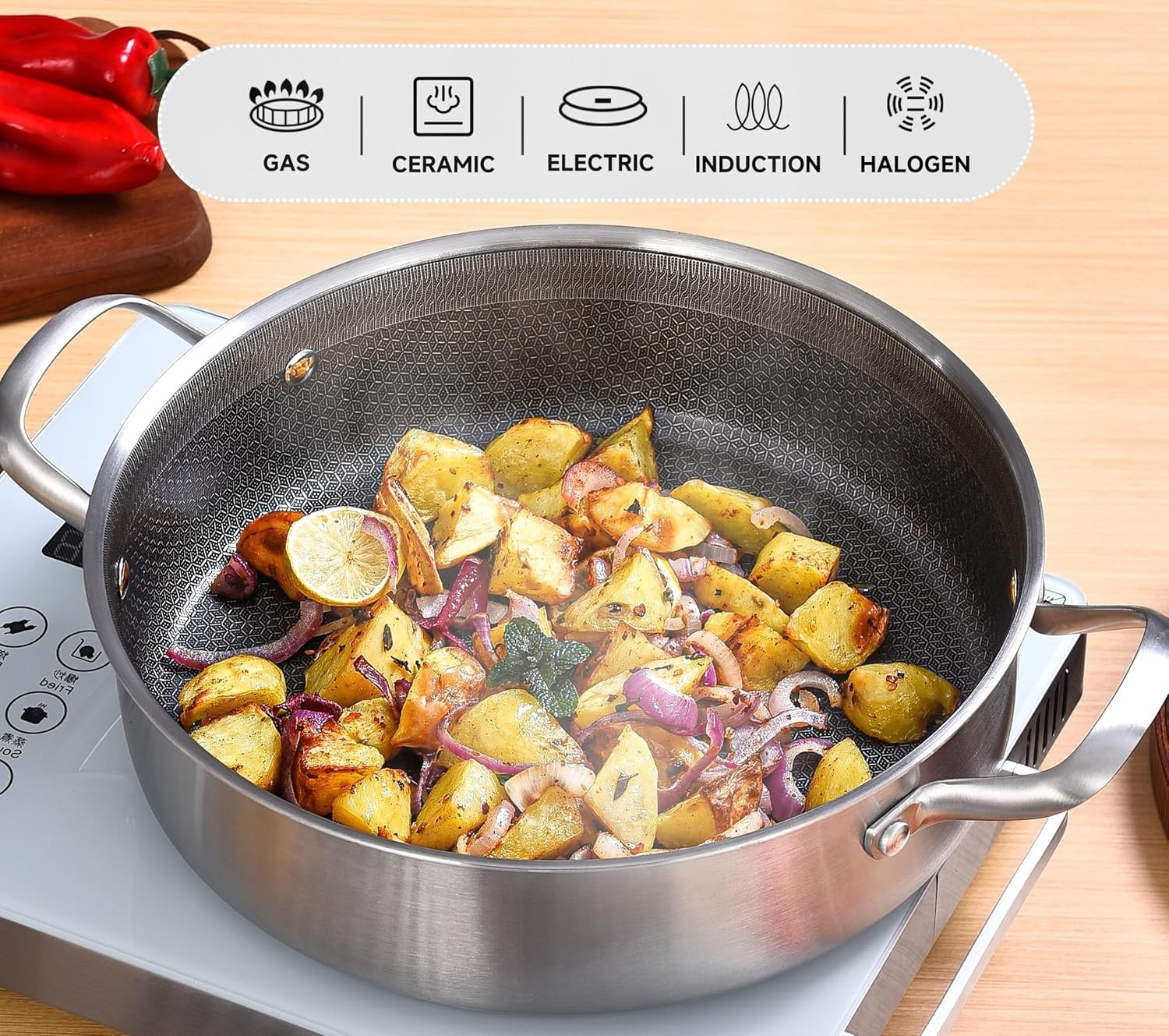 NEW 3QT Tri-Ply Stainless Steel Nonstick Saute Pan 10″ with Lid Induction Safe