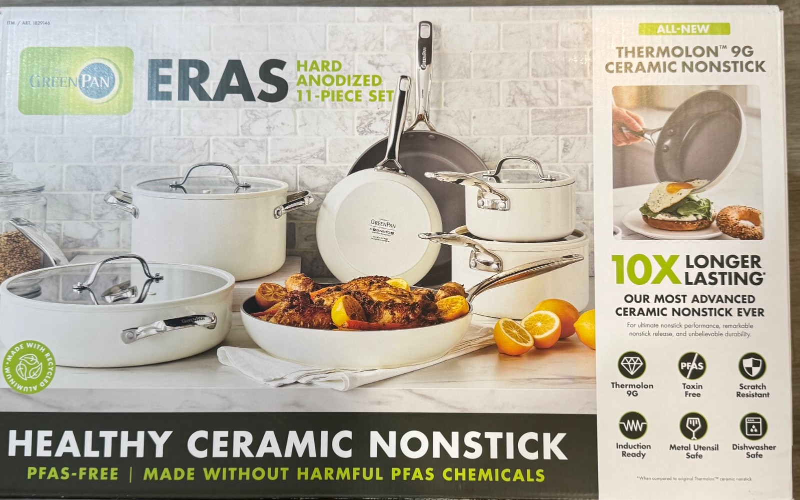 Brand New GreenPan Eras Ceramic Non-Stick 11-piece Cookware Set White