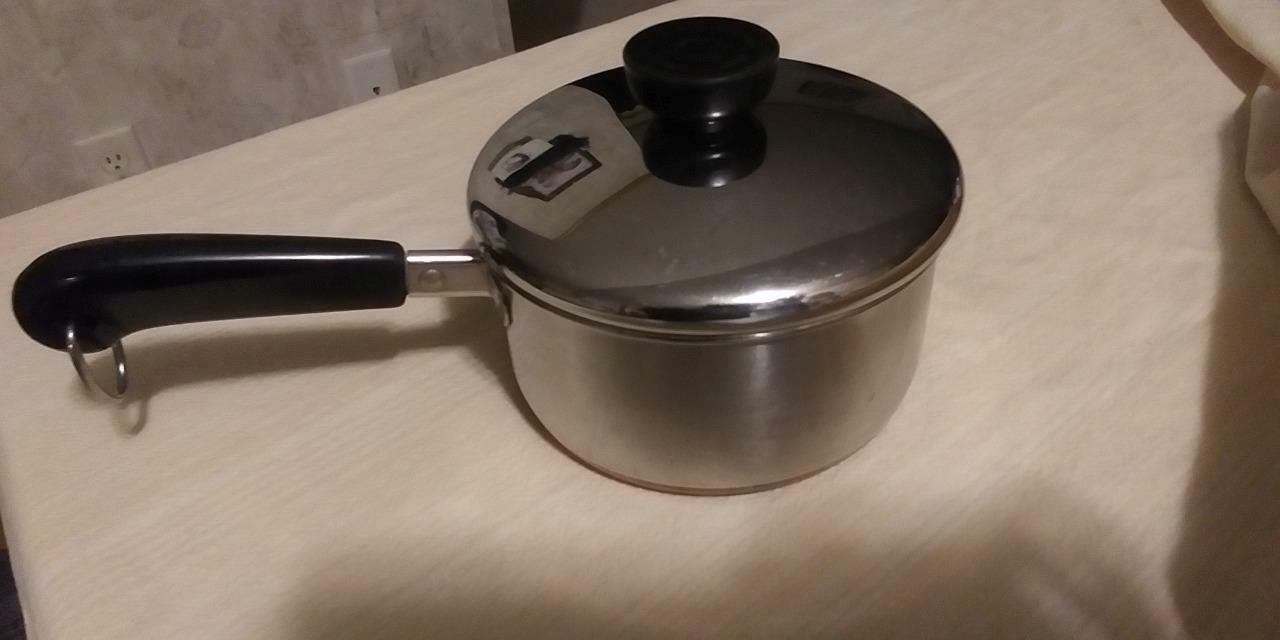 VTG REVERE WARE STAINLESS STEEL COPPER BOTTOM 1 QT SAUCEPAN & LID ’91 CLINTON
