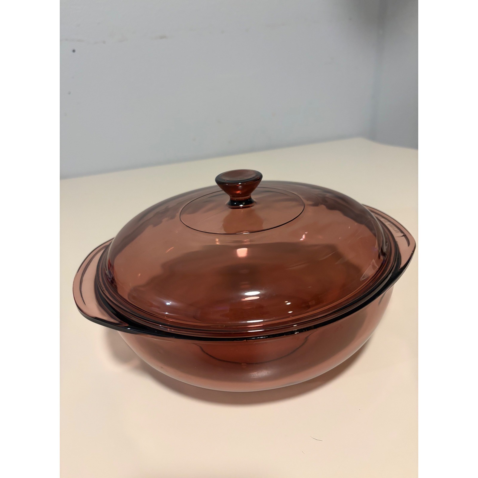 Vintage Pyrex Visions Cranberry 2L Casserole Dish with Lid 624 Round Glass USA