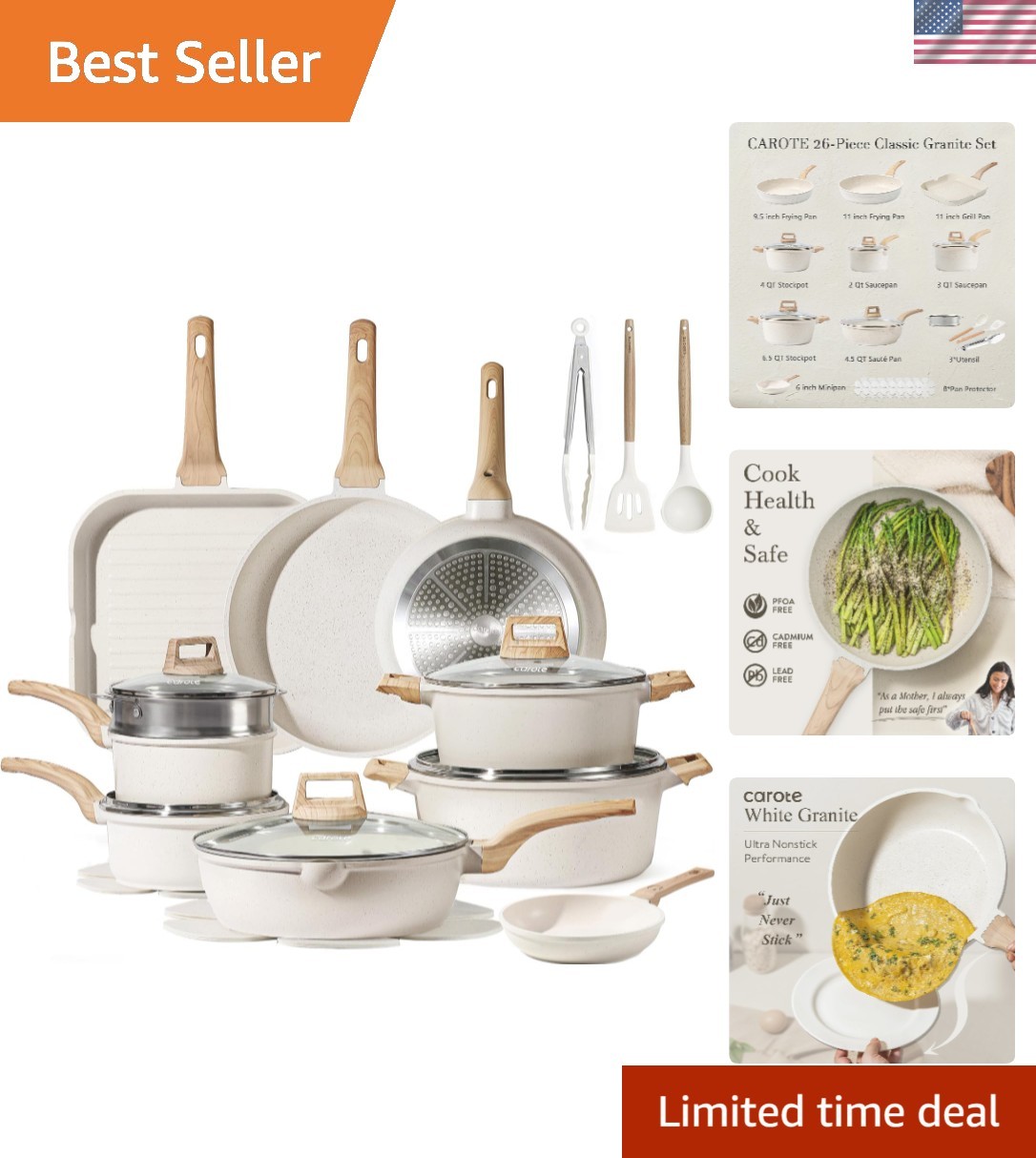Lightweight 26-Piece Cookware Set with Nonstick Performance & Elegant Design