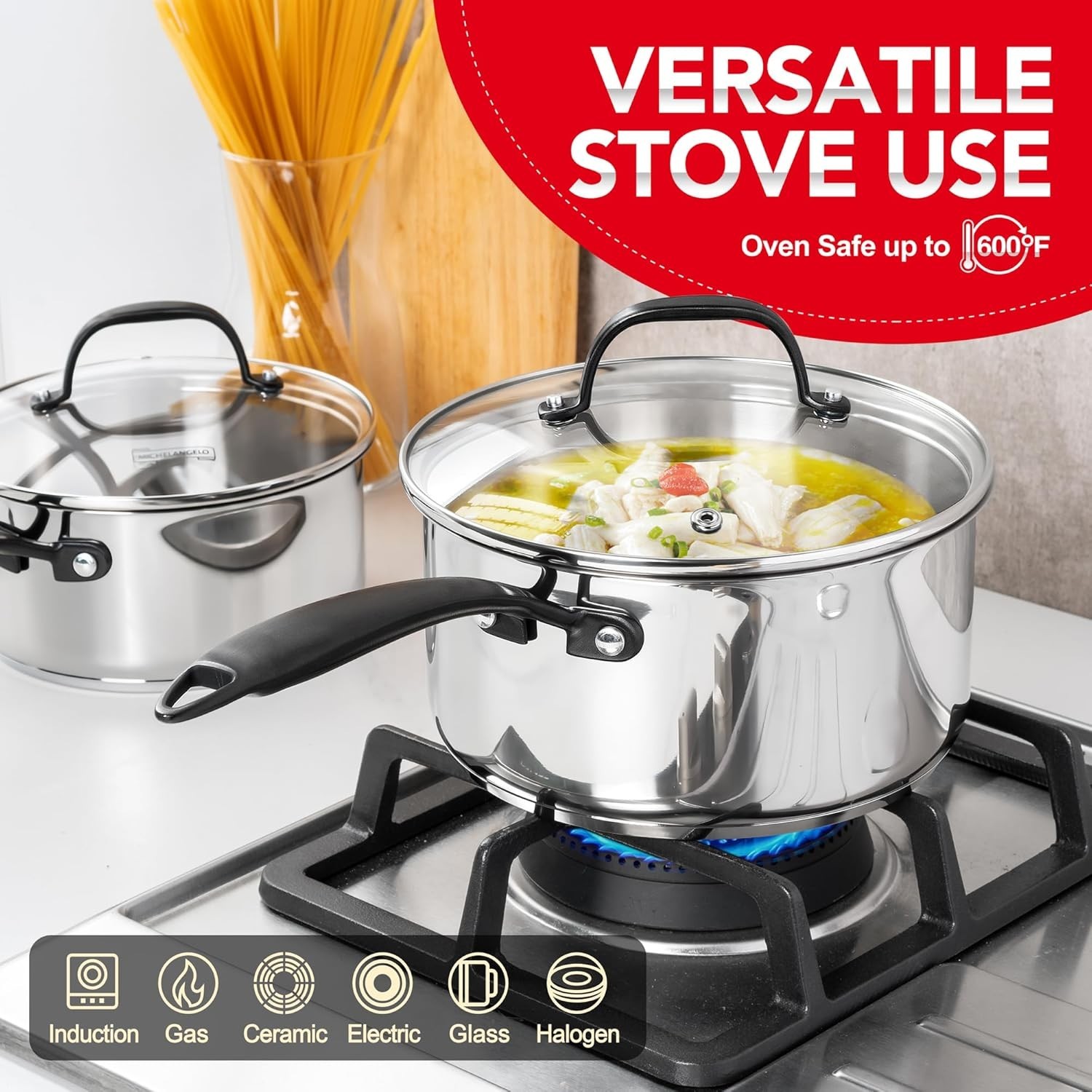 Versatile 6-Piece Stainless Steel Saucepan Set with Stay-Cool Handles & Lids