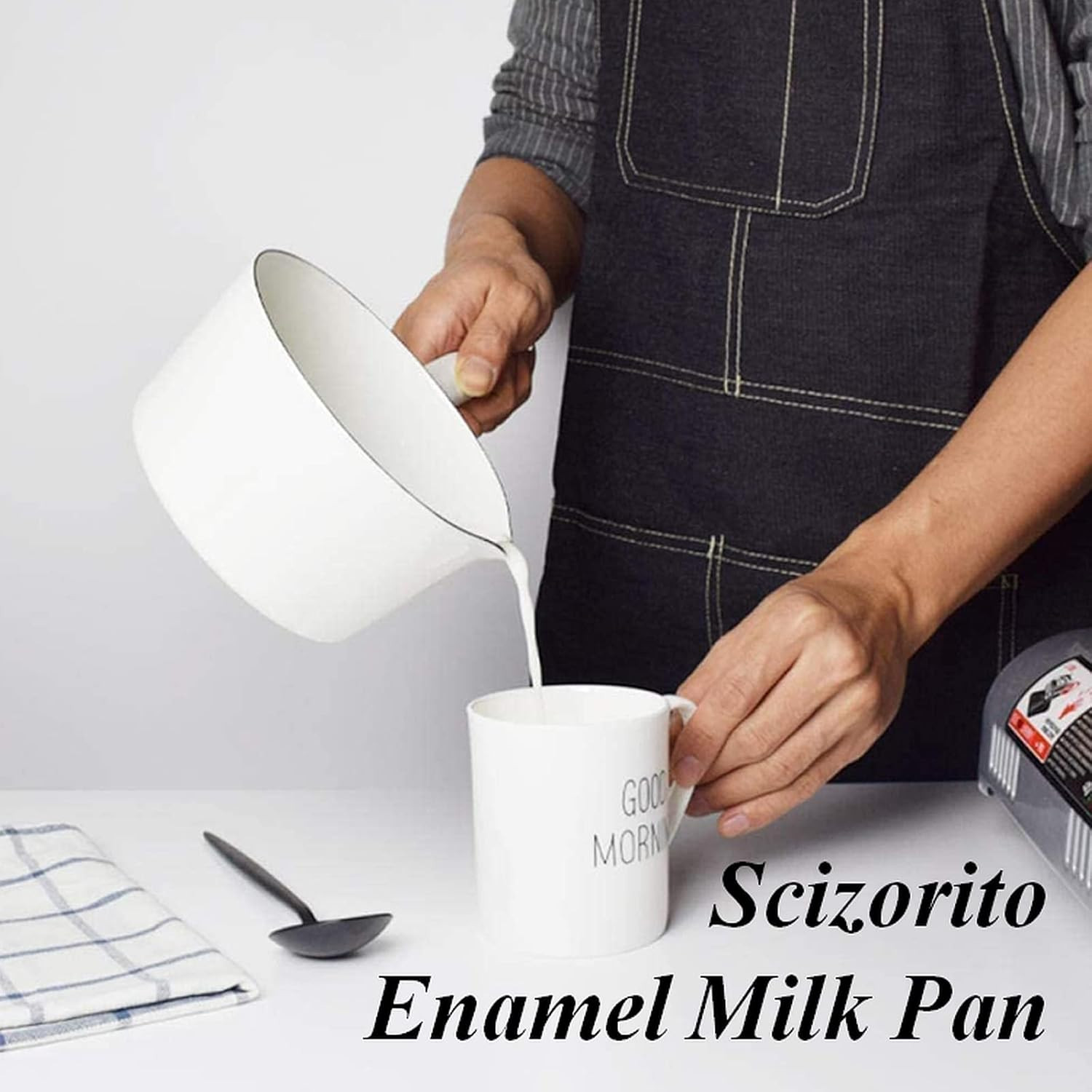 1.2L Enamel Milk Pan, Nonstick Milk Pot with Pour Spouts, Even Heat Conduction,