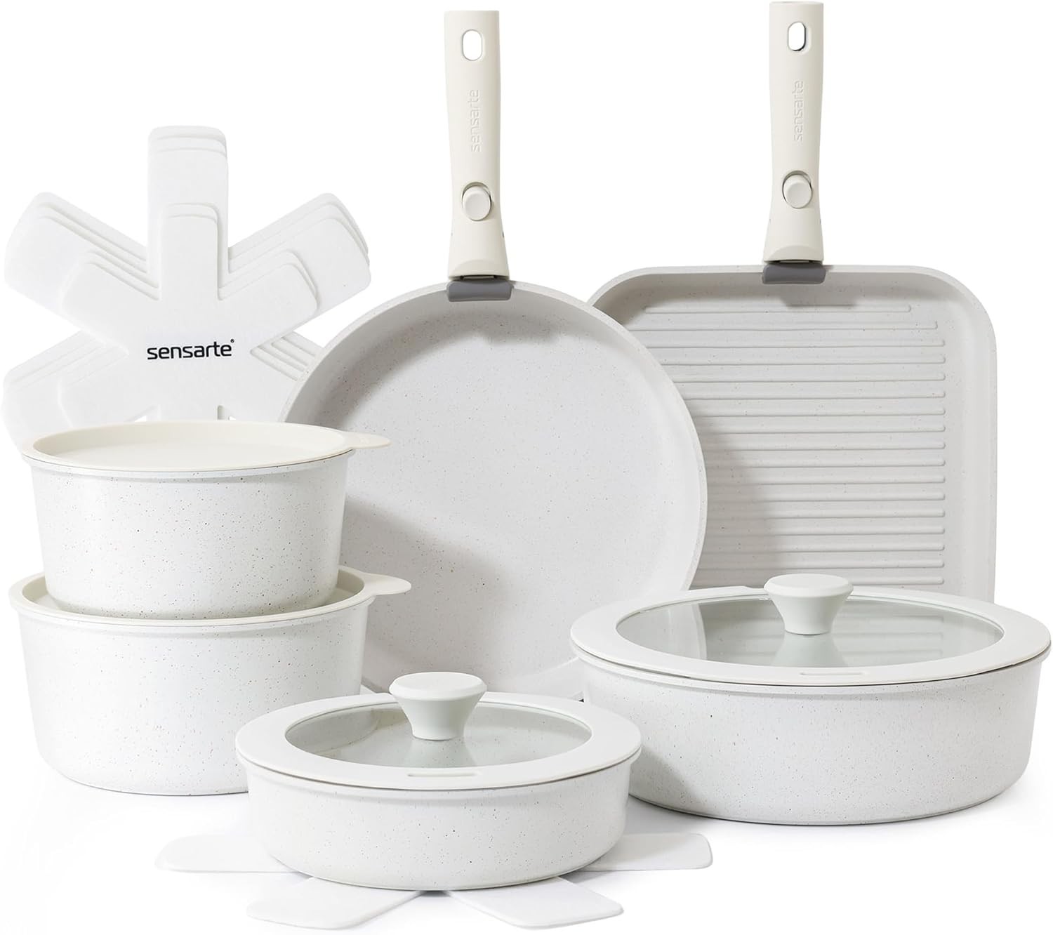 17 Piece White Nonstick Detachable Handle Cookware