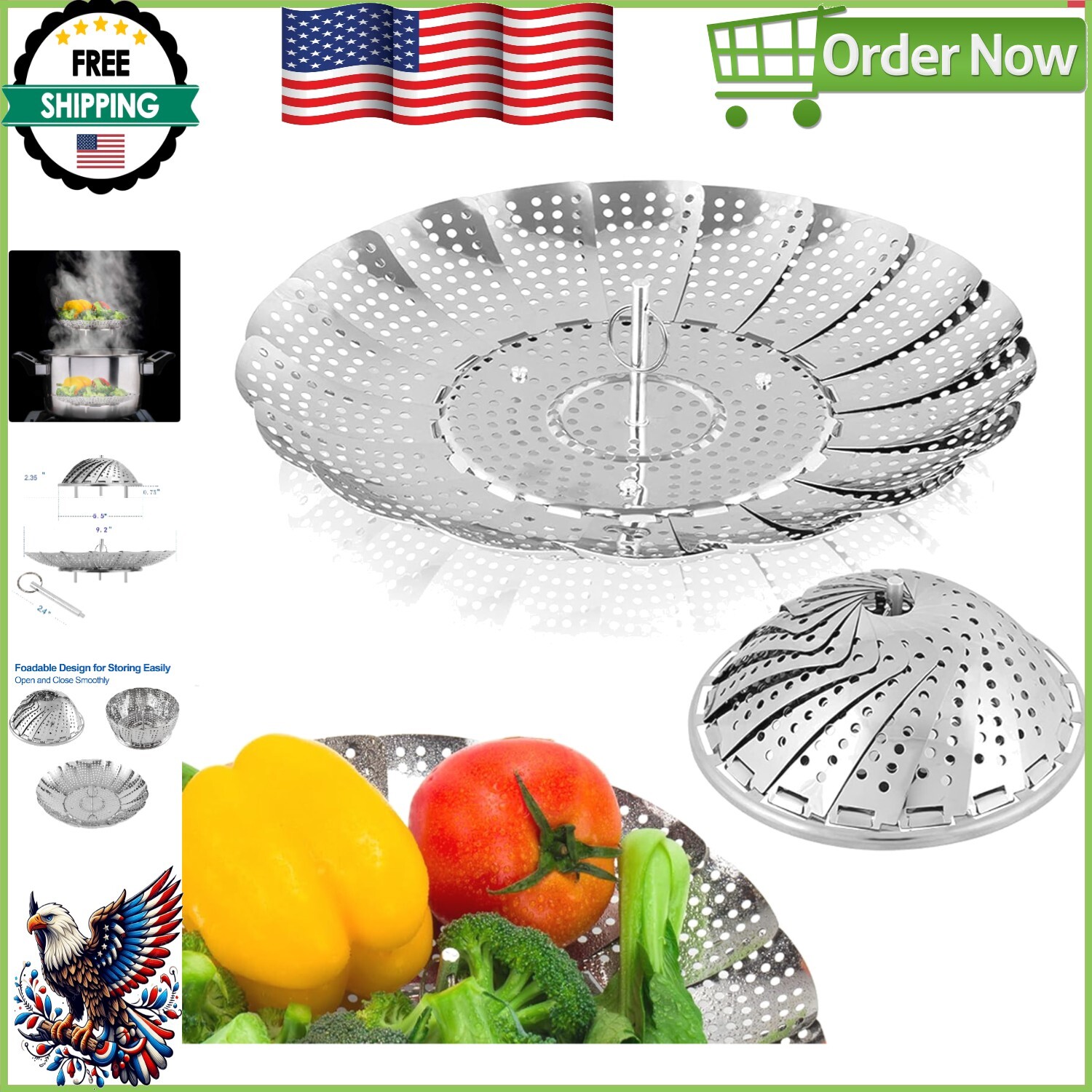 Versatile Stainless Steel Steamer Basket for Pots & Pans – Compact & Easy Clean