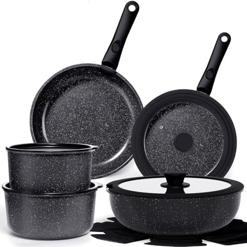 Ceramic 11-Piece Non Stick Pots and Pans Set with Removable Handles Dark Gray