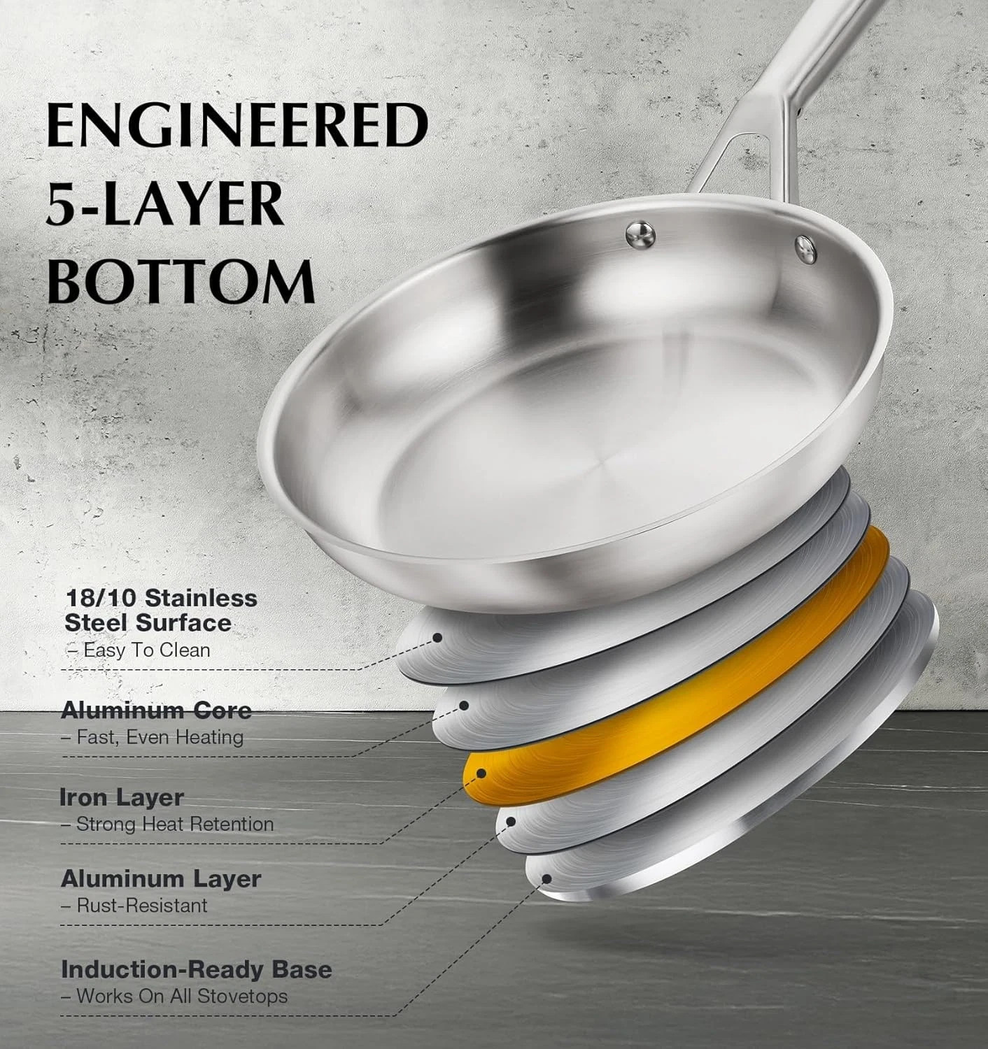 Stainless Steel Cookware Set 17 Piece, Professional 18/10 Stianless Steel Pots a