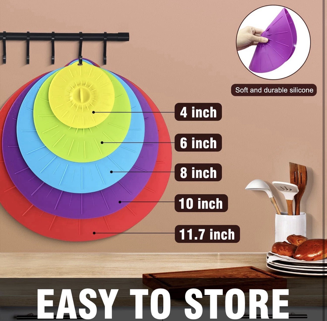 7 Pack Reusable Silicone Food Bowls Lids Microwave Splatter Covers for Plates