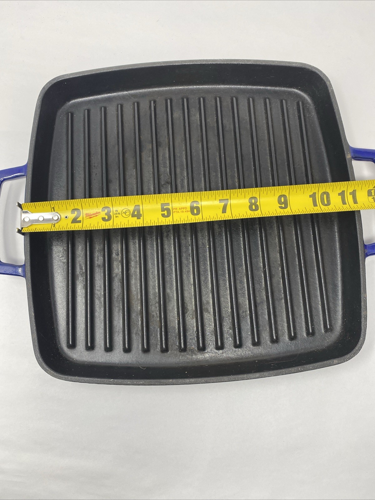 Martha Stewart Cast Iron Square Grill Pan Blue Enamel Double Handles