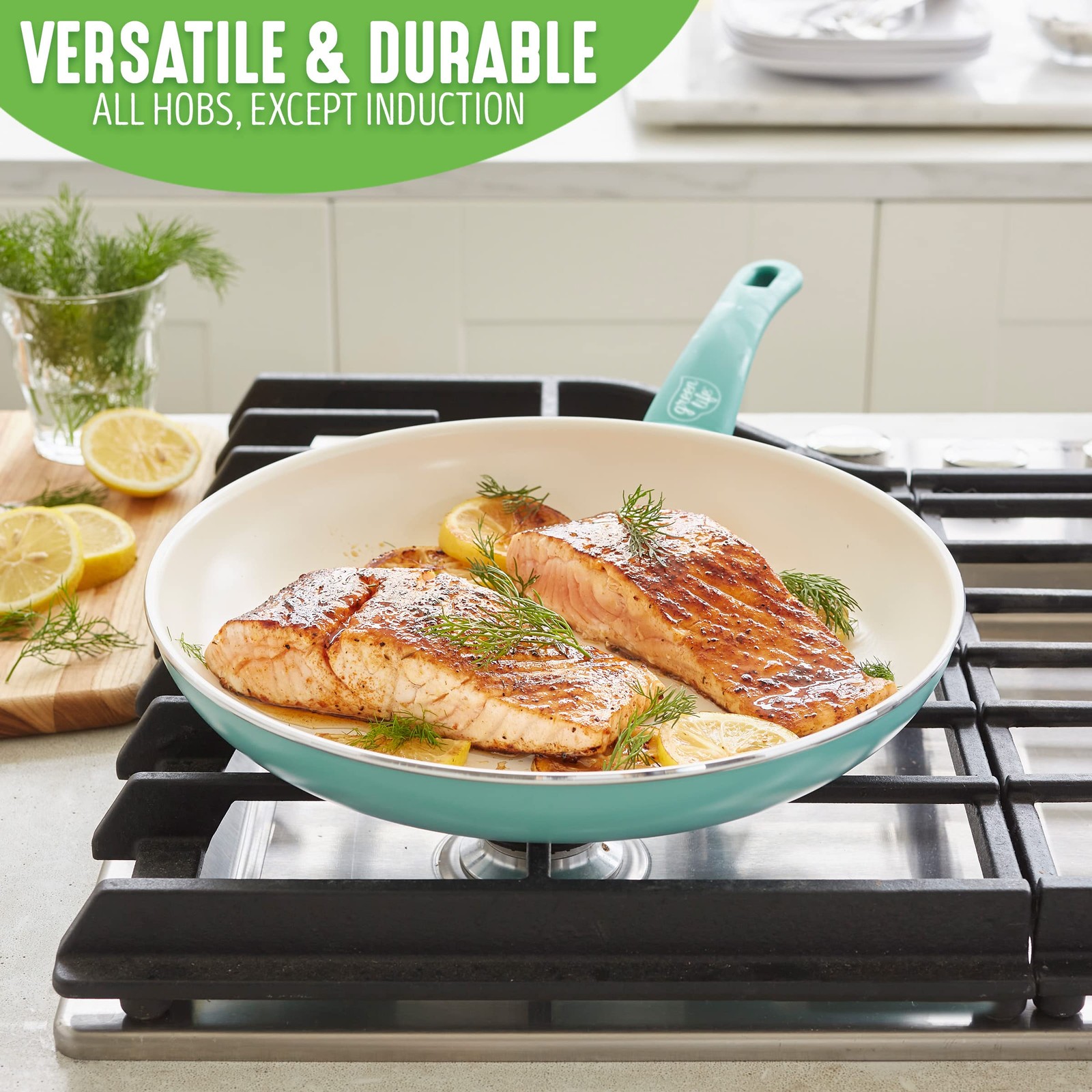 GreenLife Soft Grip 12″ Ceramic Non-Stick Open Frypan, Turquoise – CW000524-002