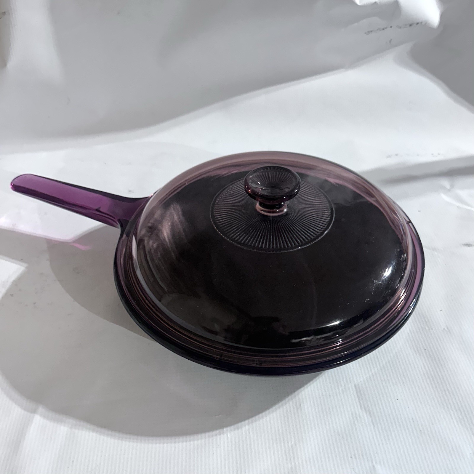 VTG Corning Ware Visions Cranberry Glass Skillet W/ Pyrex Lid 10” Retro Cookware