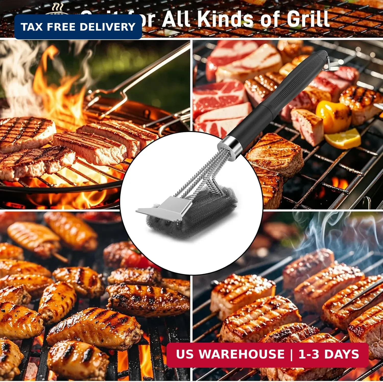 Grill Brush and Scraper-18 Adjustable Handle Safe BBQ Grill Brush for Outdoor Gr