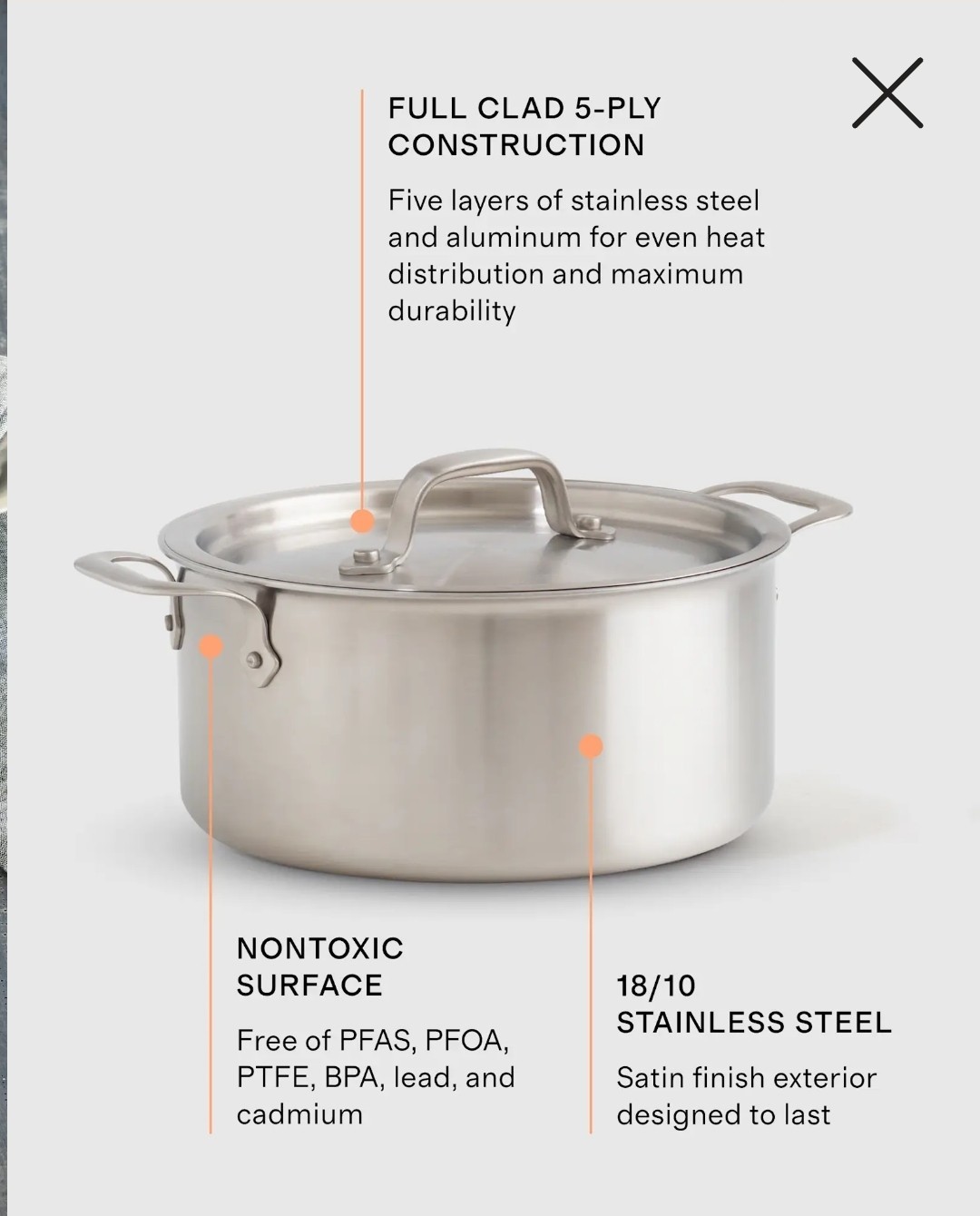 NWOT! Quince 8qt- 5ply Stainless Steel Non-Toxic StockPot With Lid! (SW)