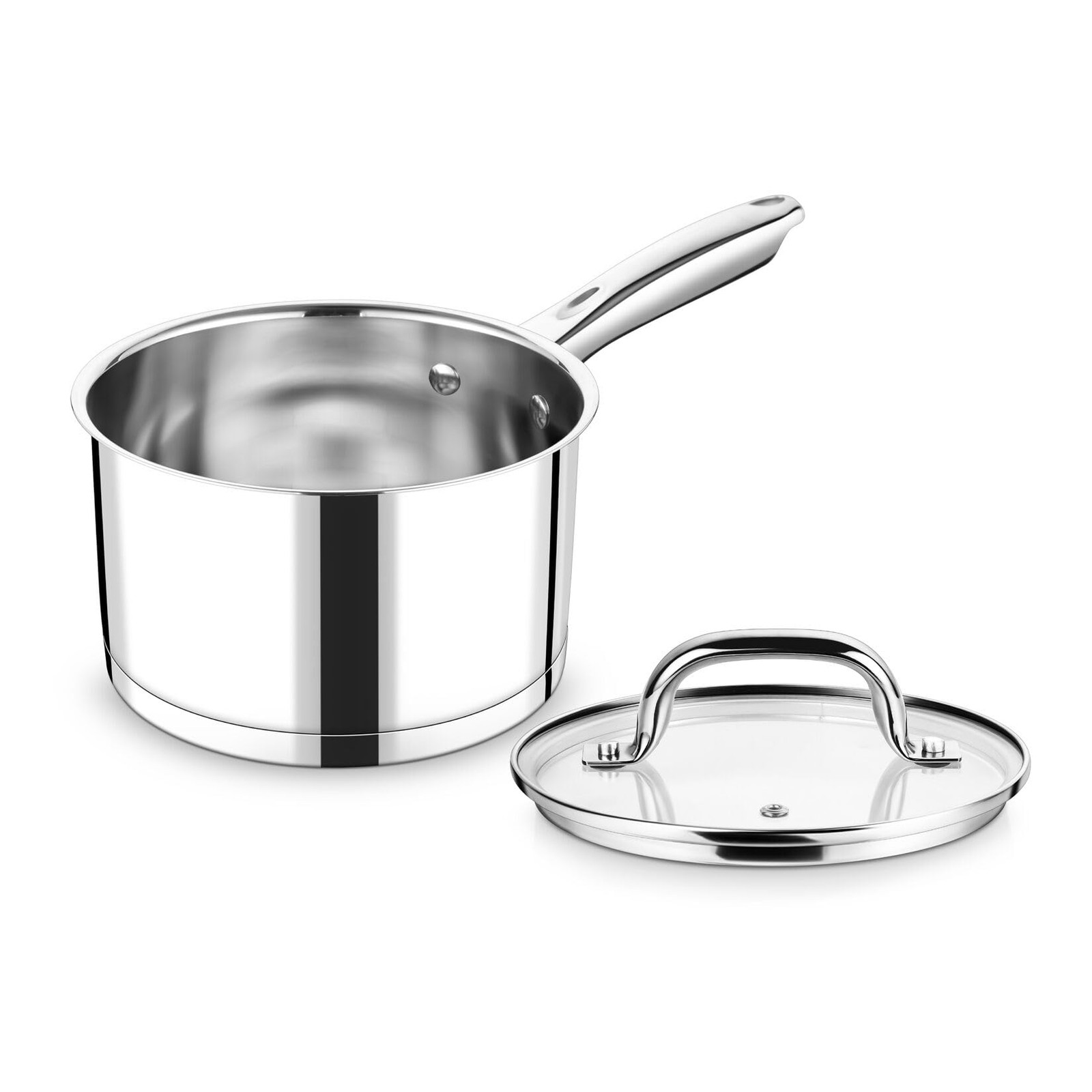 P&P CHEF 2 Qt Saucepan with Lid, Stainless Steel Small Cooking Pot, 1 Pan | Sauc