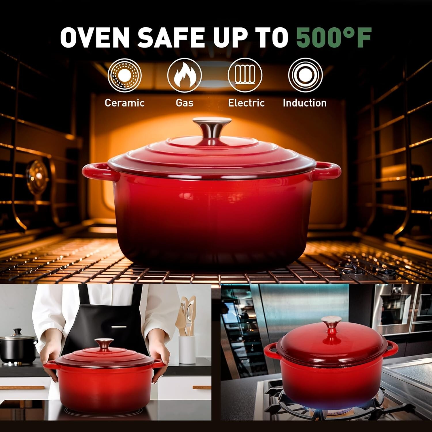Enameled Cast Iron Cookware Set – Set of Dutch Ovens,Ceramic Nonstick Coated