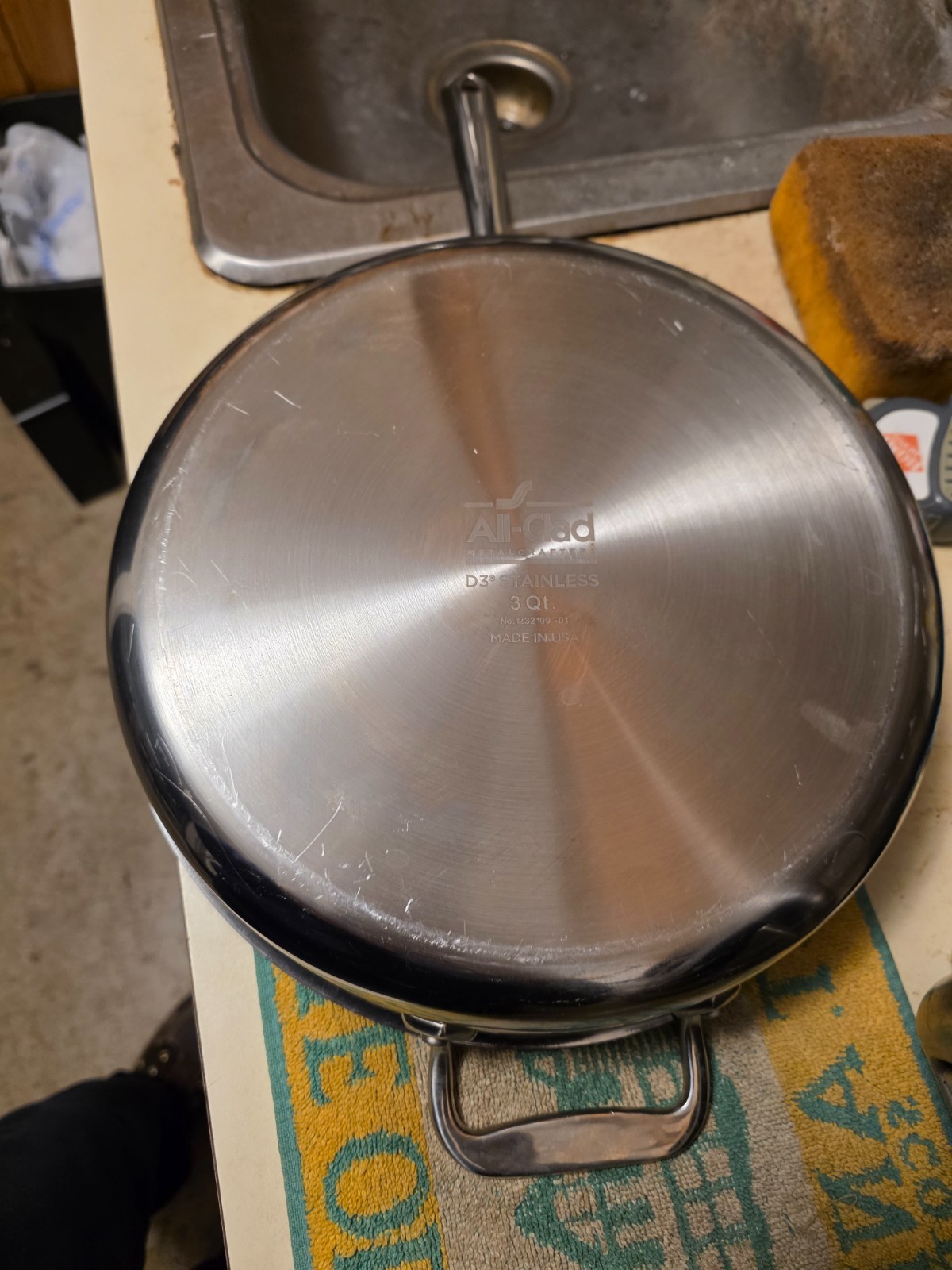 All-Clad 3Qt D3 Stainless Steel Deep Saute Pan With Helper Handle NO LID