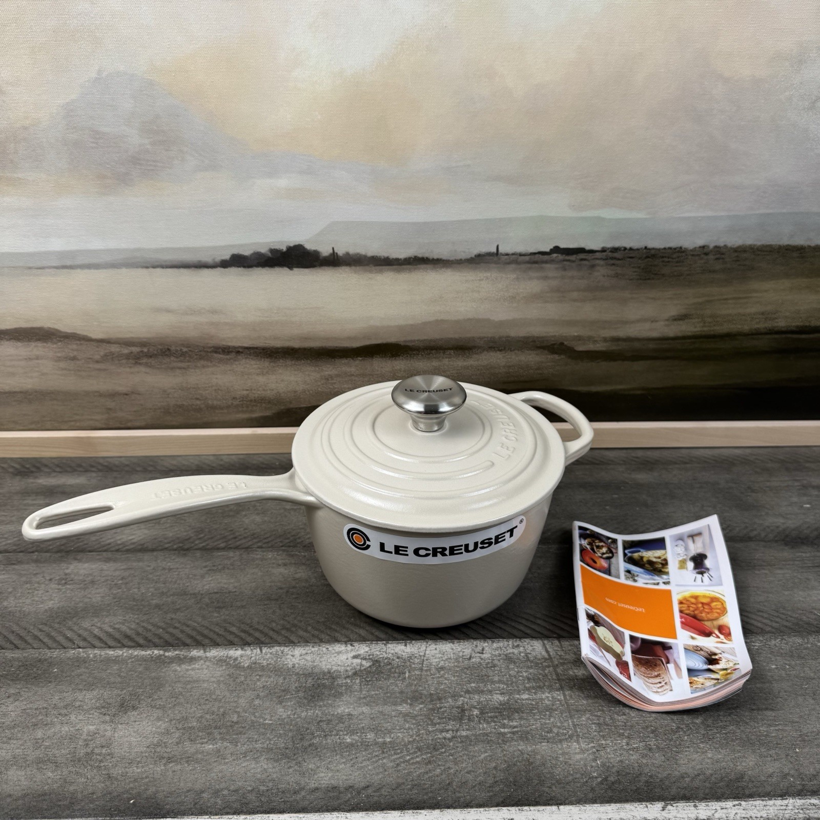 Le Creuset Signature Enameled Cast Iron Saucepan 1 3/4-Qt. Brioche Scuffed Read