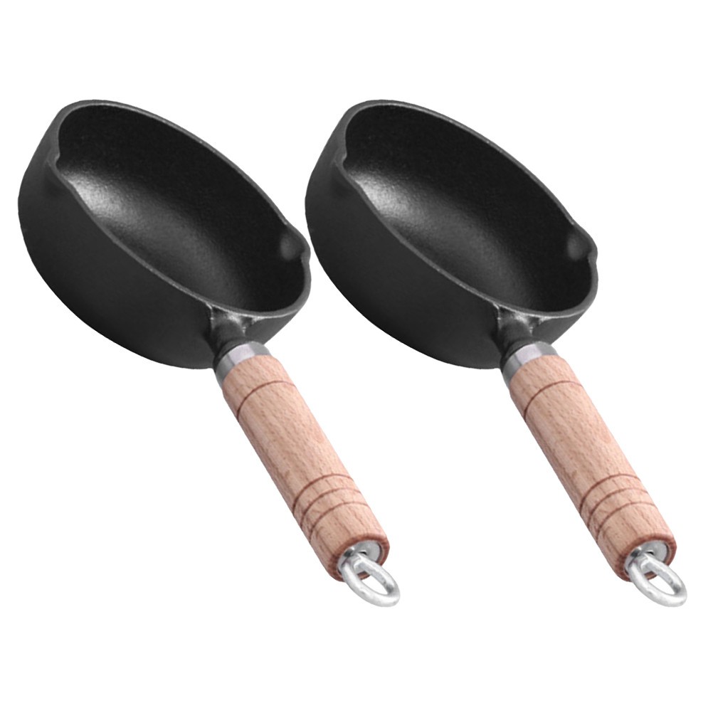 2Pcs Reusable Small Cast Iron Pots Black Mini Fry Pans for Stovetop Use