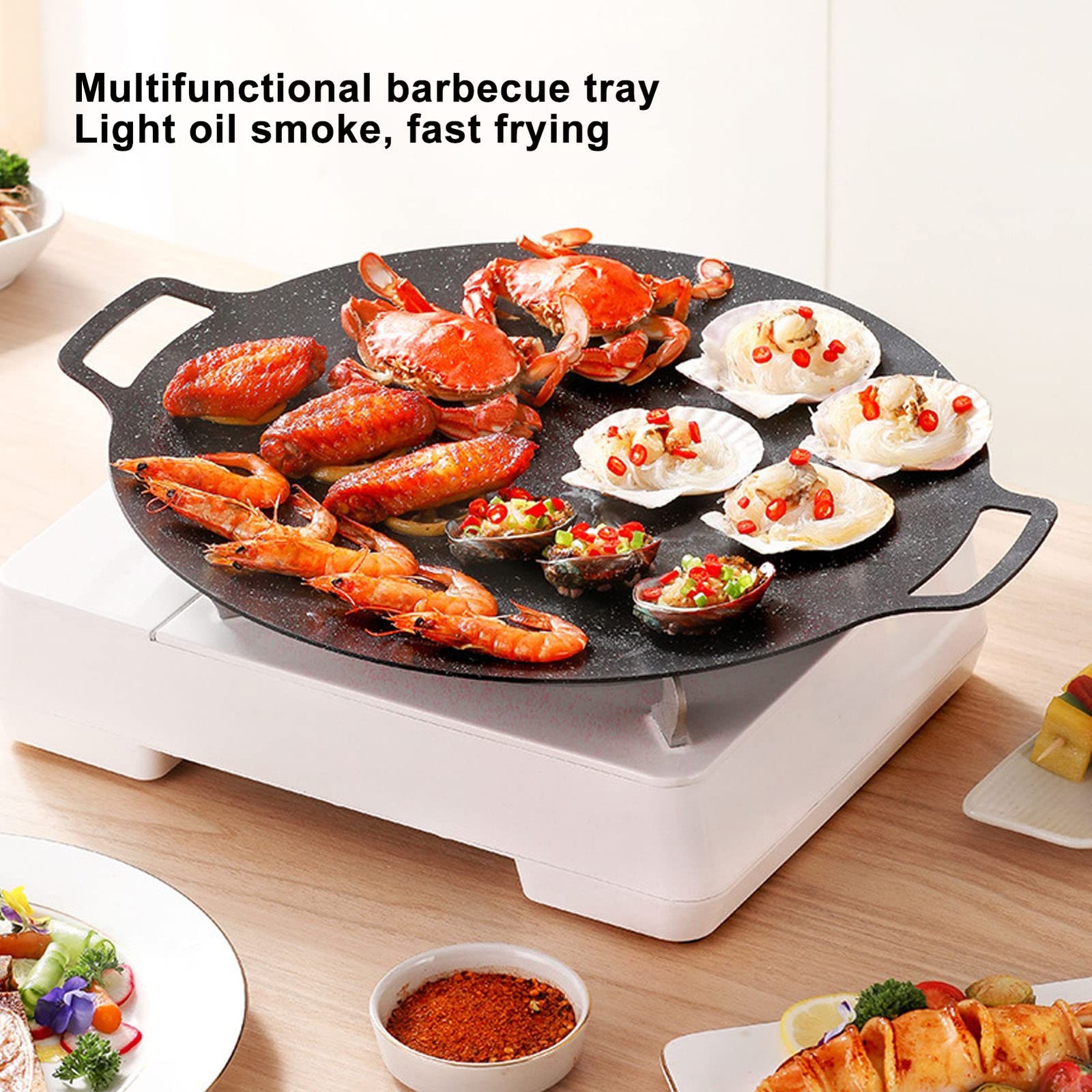 Korean Grill Pan 14.17 Inch Nonstick Round Griddle BBQ Plate with Handle