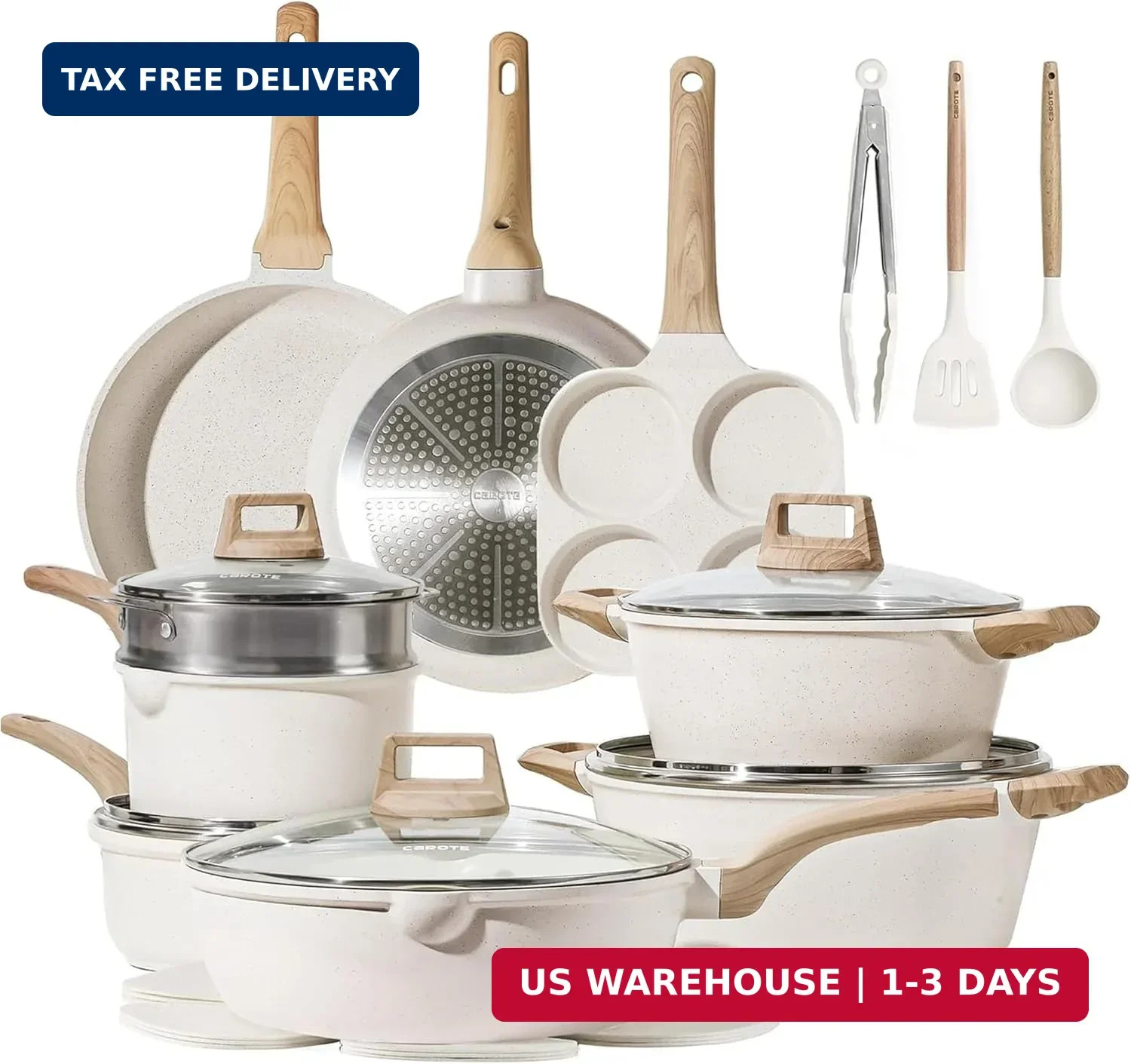CAROTE Pots and Pans Set, Nonstick Cookware Sets, 21pcs Induction Cookware Kitch