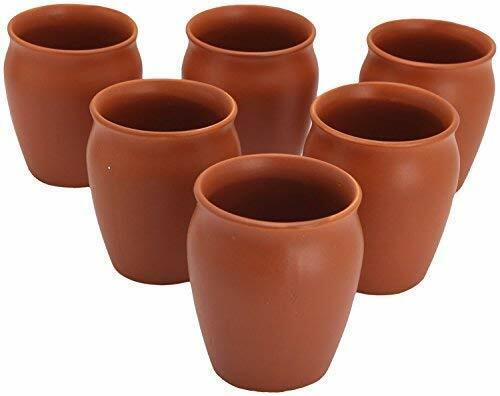 CLAY Hand Made Terracotta Clay Tea Mug (Brown) Kullad -Set of 6, 150ml