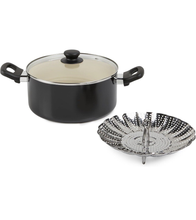 Amazon Basics 11-Piece Pots and Pans Ceramic Cookware Nonstick Set – Black/Cream