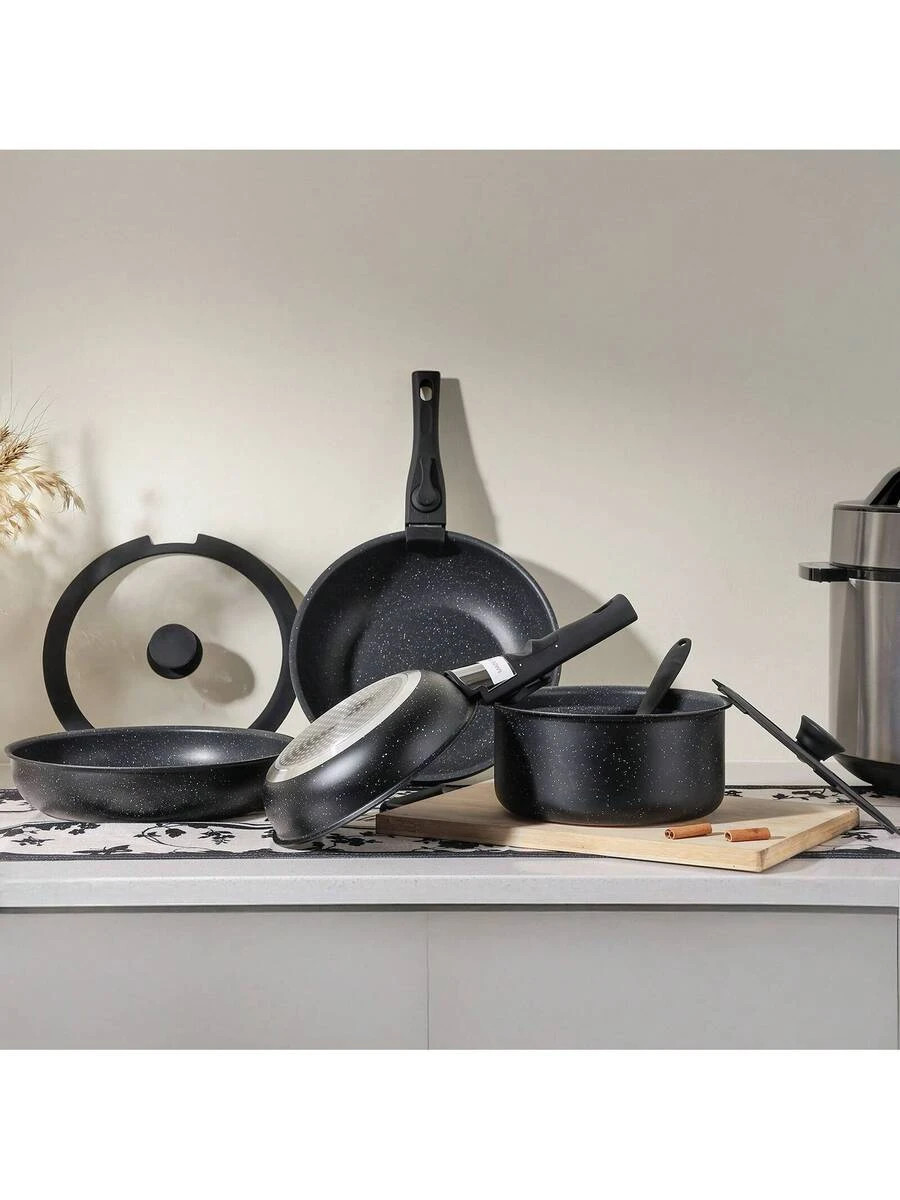 Sweetcrispy 12-Pieces Nonstick Pots And Pans Set, Kitchen Cookware With Black