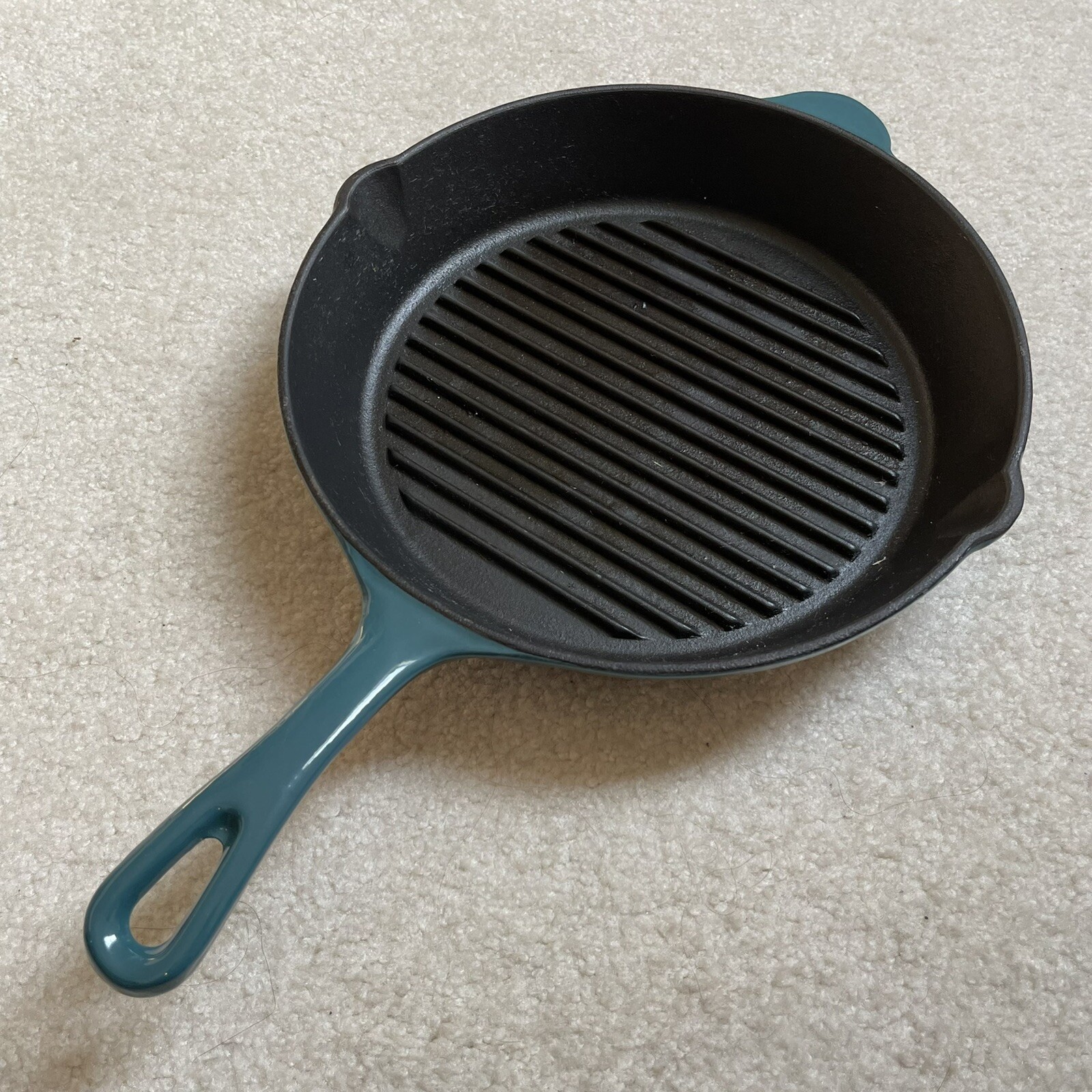 Technique, Grill Pan 10.5 Inches, Turquoise/Teal, Cast Iron Enameled