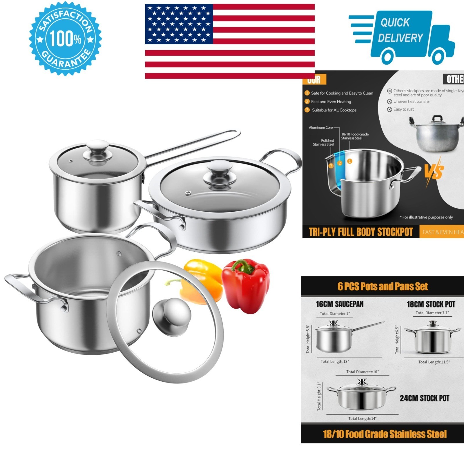 Aufranc 6-Piece Stainless Steel Cookware Set – Induction Compatible