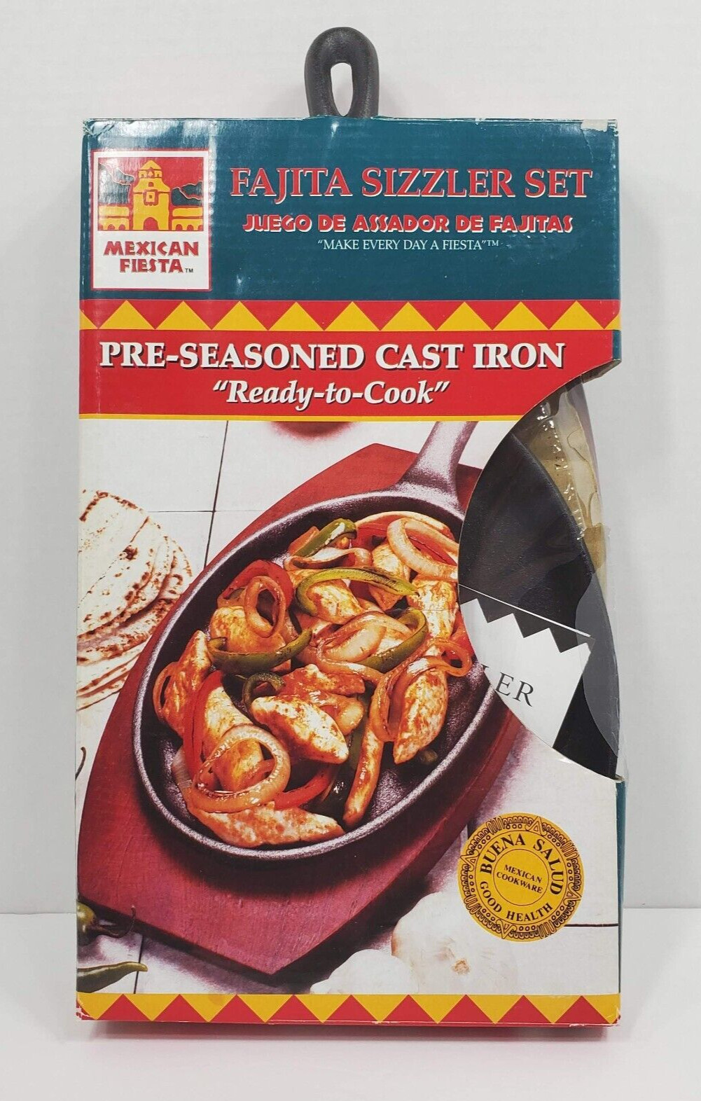 Mexican Fiesta Fajita Sizzler Set Pre-seasoned Cast Iron with Wooden Trivet