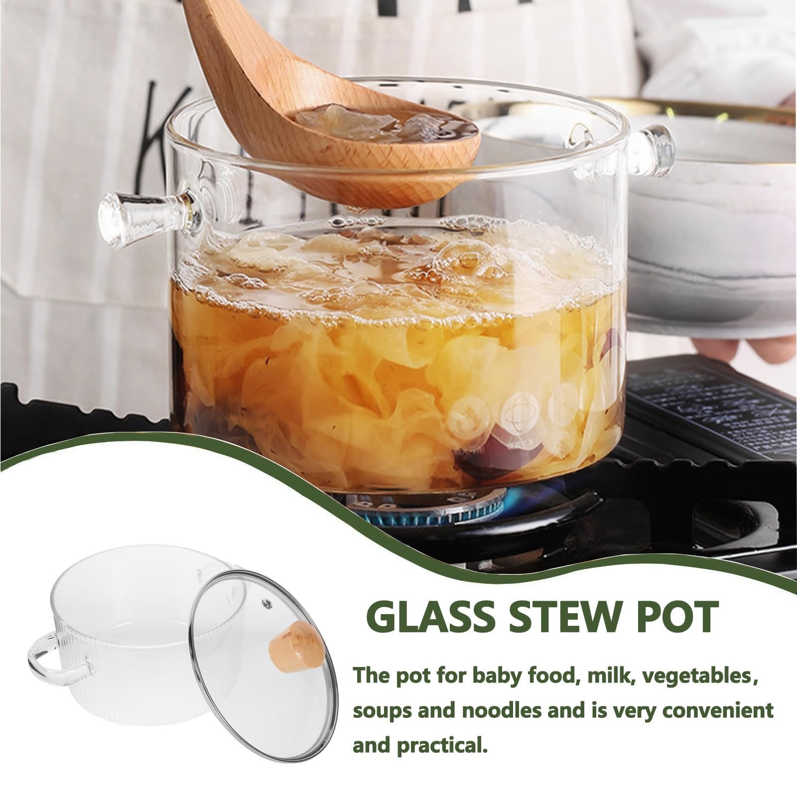 57OZ Heat-Resistant Borosilicate Glass Cooking Pots Saucepan with Cover