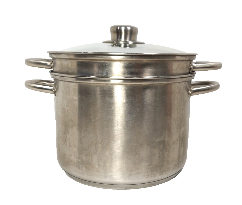 Fagor 7 Qt SS Stock Pot Gas Electric Vitro-Induction w/ Lid & Pasta Strainer
