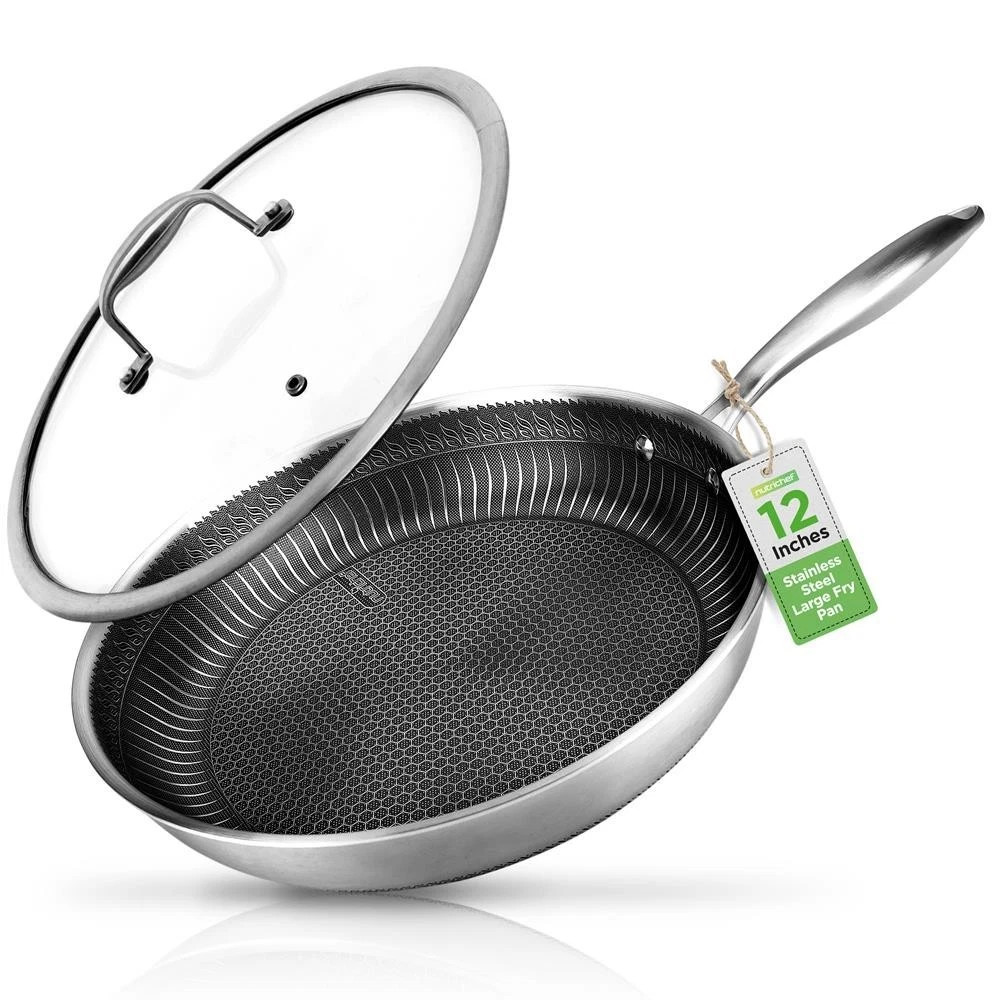 NutriChef Non-Stick Frying Pan w/Lid – 500°F Heat Resistant, PFOA/PFOS FREE