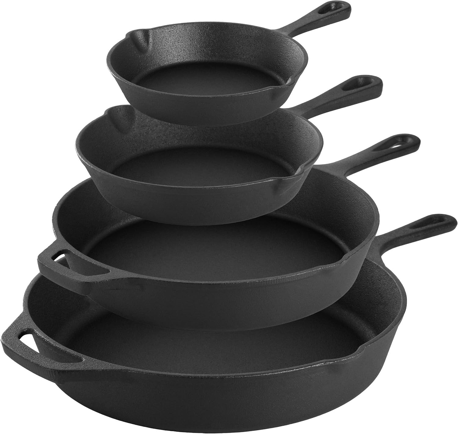 MegaChef 13 Piece Pre-Seasoned Cast Iron Skillet Set Tempered Glass Lids Silicon