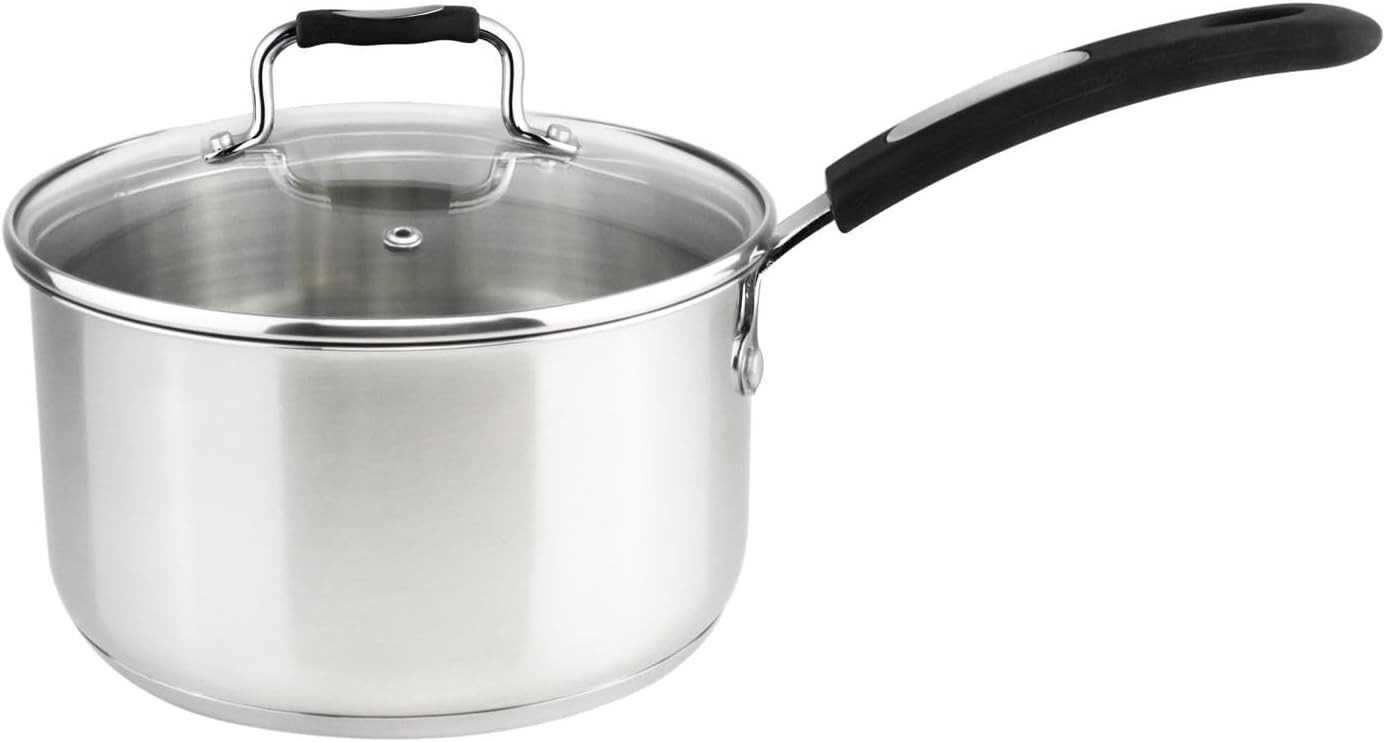 Sauce Pan, Stainless Steel 1.7 Quart Sauce Pan with Clear Glass Lid and
