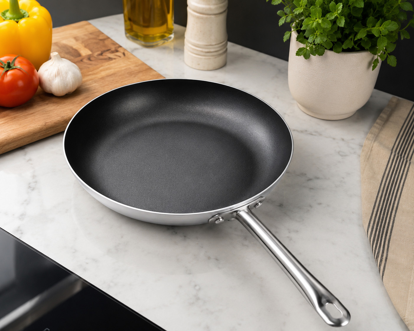 12 Inch Nonstick Cooking Pan Steak Frying Skillet Aluminum Alloy Steel Handle