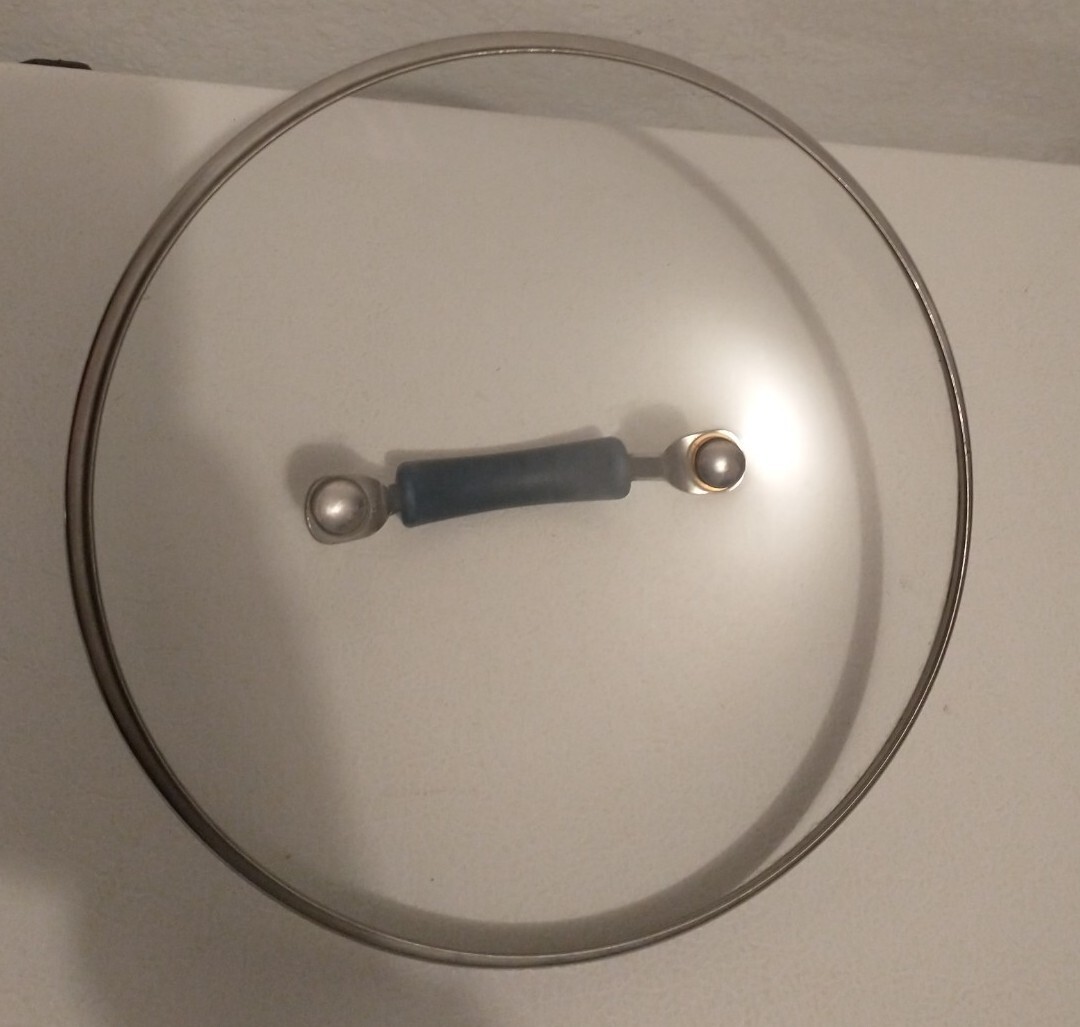 Unbranded Round Glass Replacement Lid 9 3/8″ ID 9 7/8″ OD Teal Handle