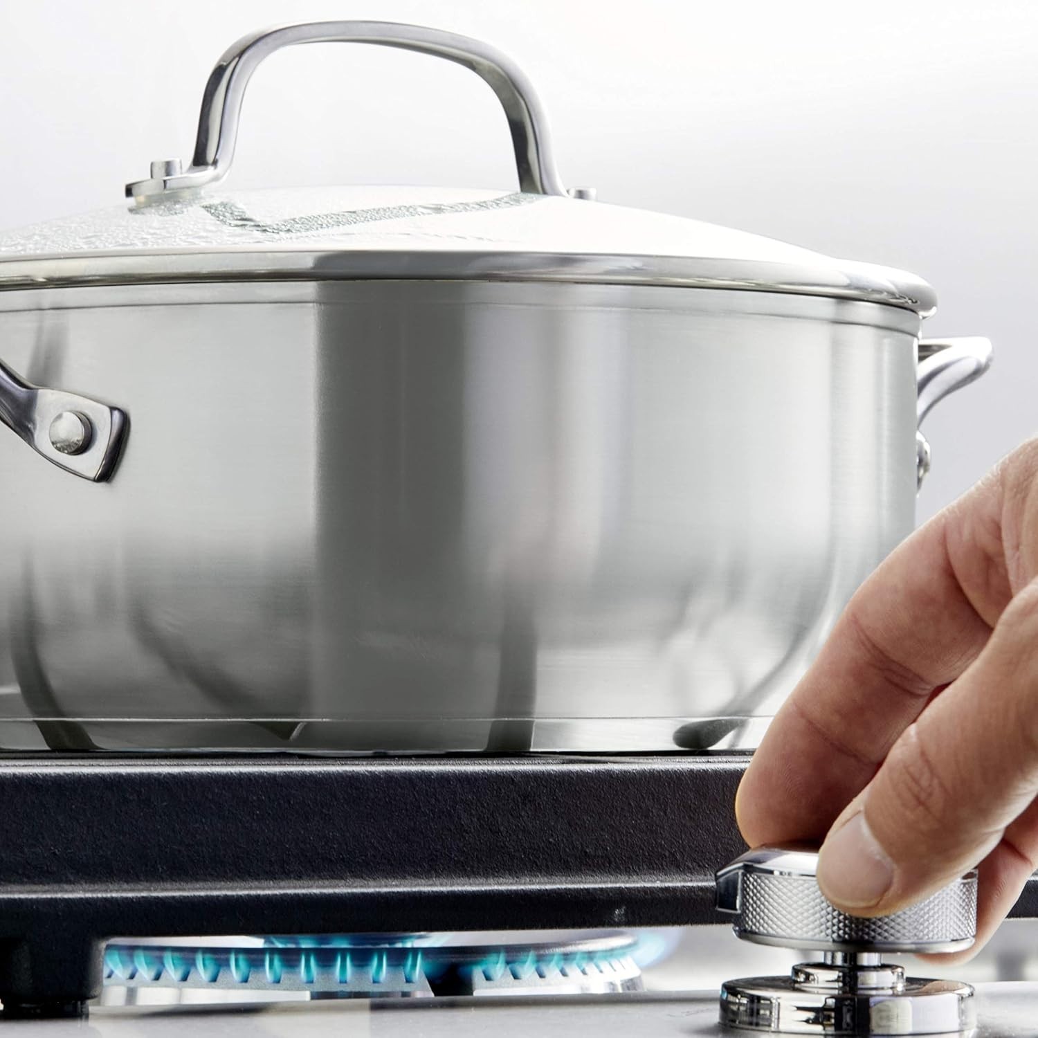 4QT Stainless Steel Induction Casserole Pot with Lid 3 Ply Base