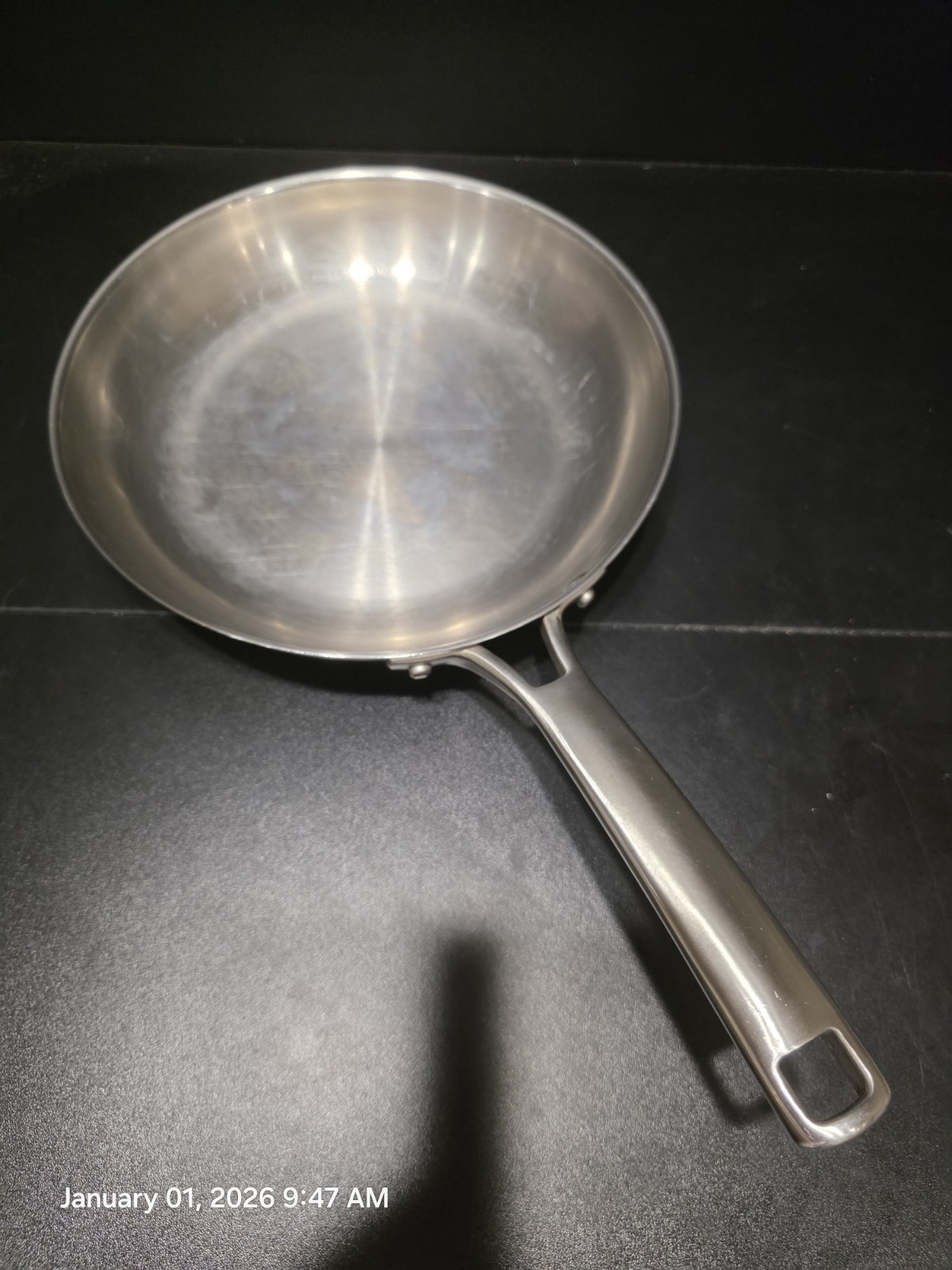 Calphalon Stainless Cookware Lot 12″ w Lid, 10″, 8″ Skillets, 3 Qt Saucepan