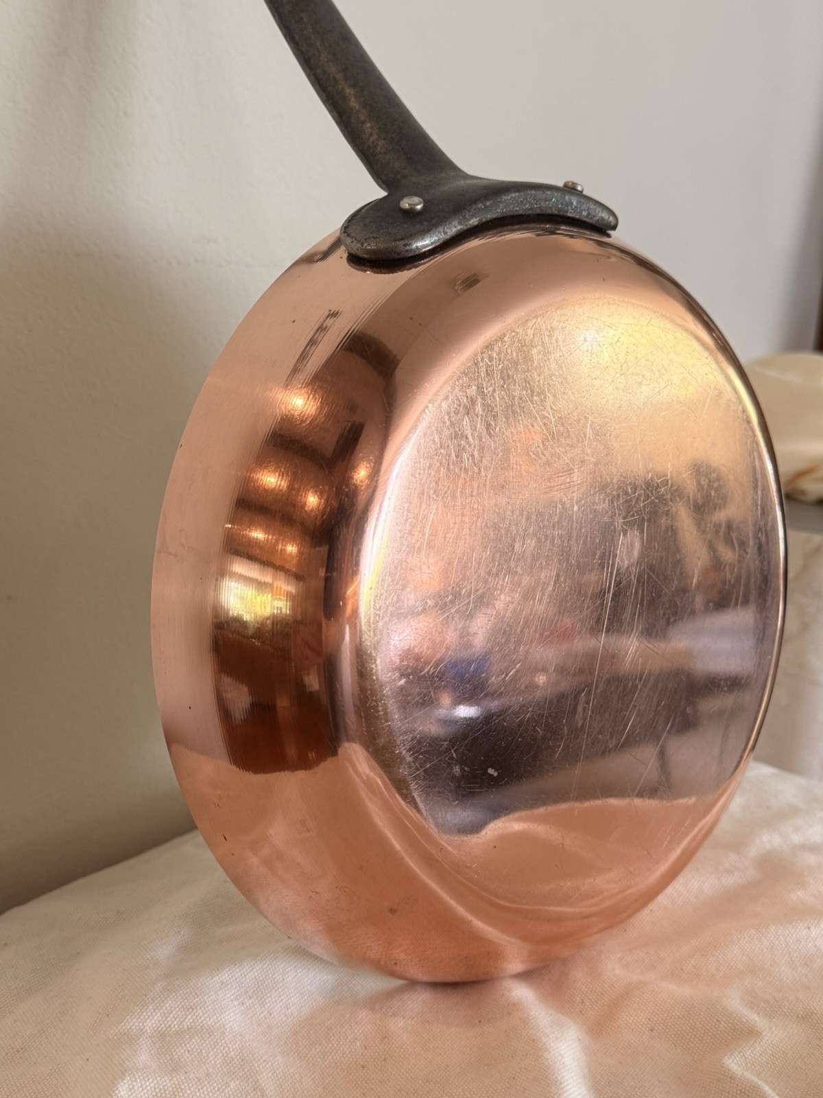 Vintage Stamped Made In France Baumalu Copper 9.5 in Pan Cast Iron Handle